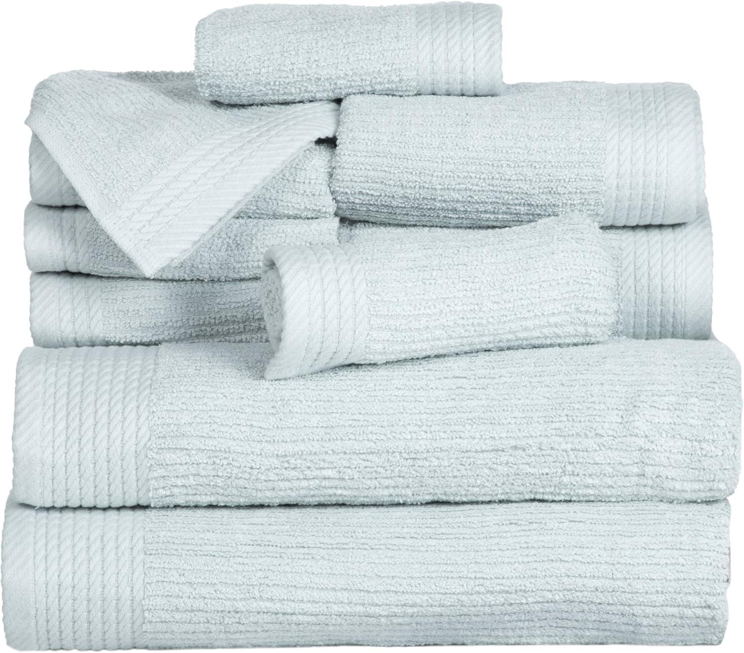 image10PC Towel Set 525GSM 100 Cotton Bathroom Essentials with 2 Bath Towels 2 Hand Towels 4 Washcloths and 2 Fingertip Towels Absorbent for Shower Gym Spa and Dorm by Lavish Home WhiteSeafoam