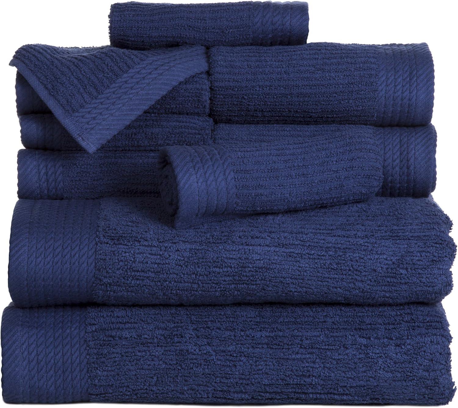 image10PC Towel Set 525GSM 100 Cotton Bathroom Essentials with 2 Bath Towels 2 Hand Towels 4 Washcloths and 2 Fingertip Towels Absorbent for Shower Gym Spa and Dorm by Lavish Home WhiteNavy