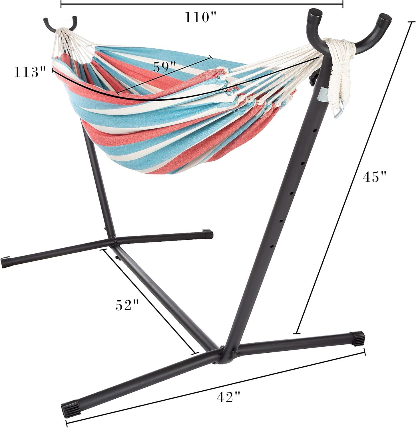 image2Person Hammock with Stand BrazilianStyle Woven Cotton Swing Single Hanging Bed with 450lbs Weight Capacity by Pure Garden BlueRed Stripe