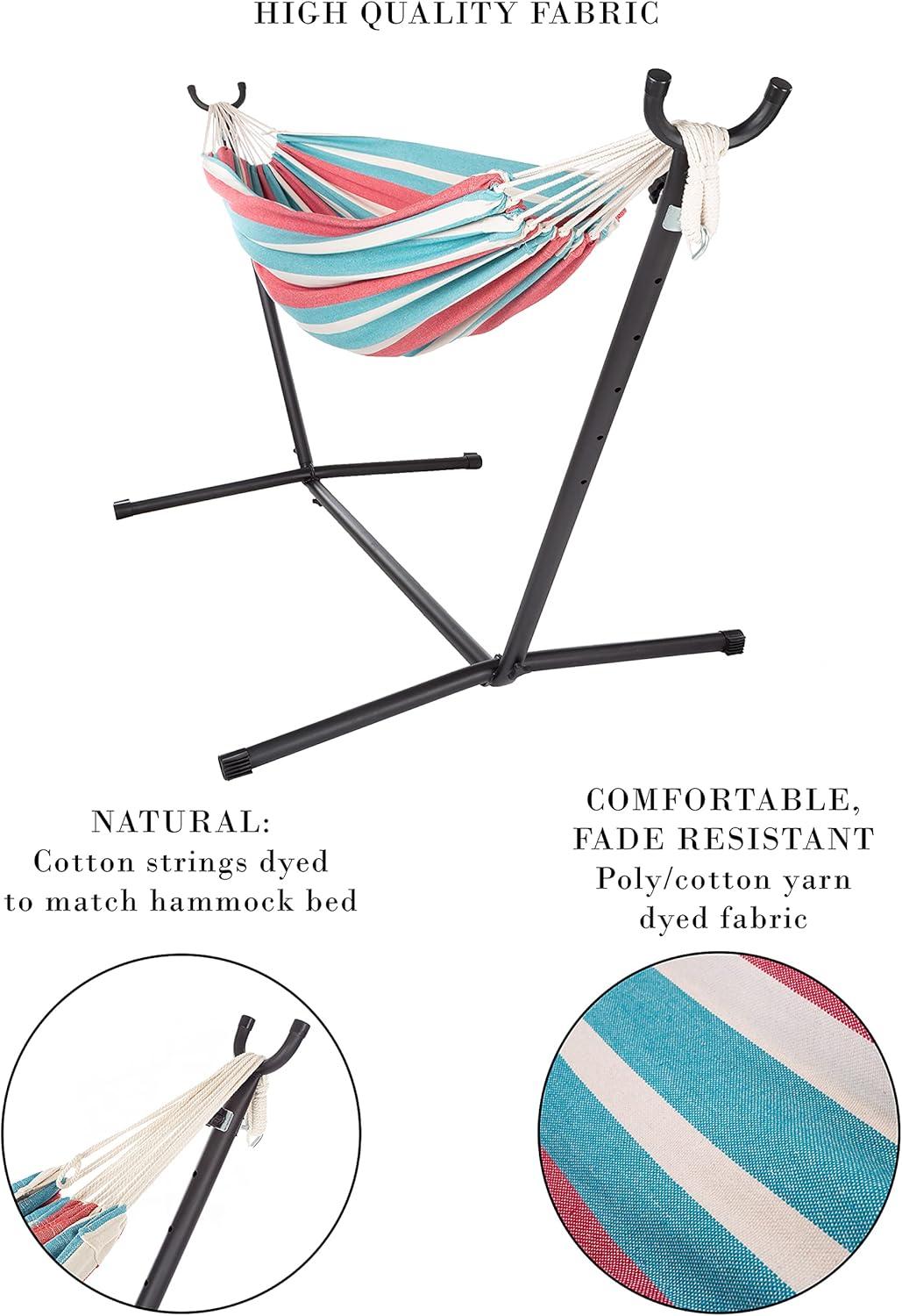 image2Person Hammock with Stand BrazilianStyle Woven Cotton Swing Single Hanging Bed with 450lbs Weight Capacity by Pure Garden BlueRed Stripe