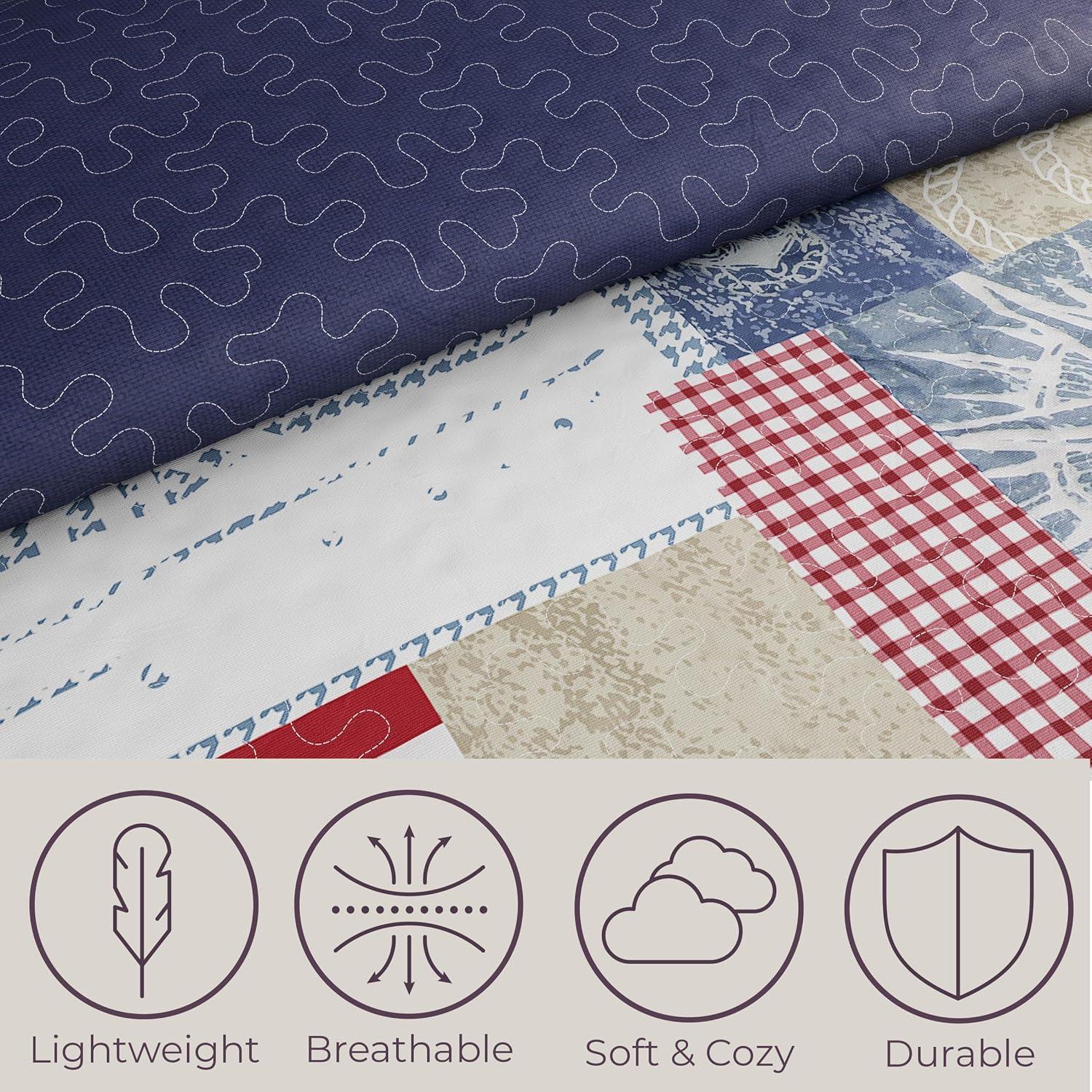 image2Piece Quilt Set Nautical Americana Patchwork Print AllSeason Soft Microfiber Bedspread Twin Bedding with Pillow Sham by Lavish HomeFullQueen