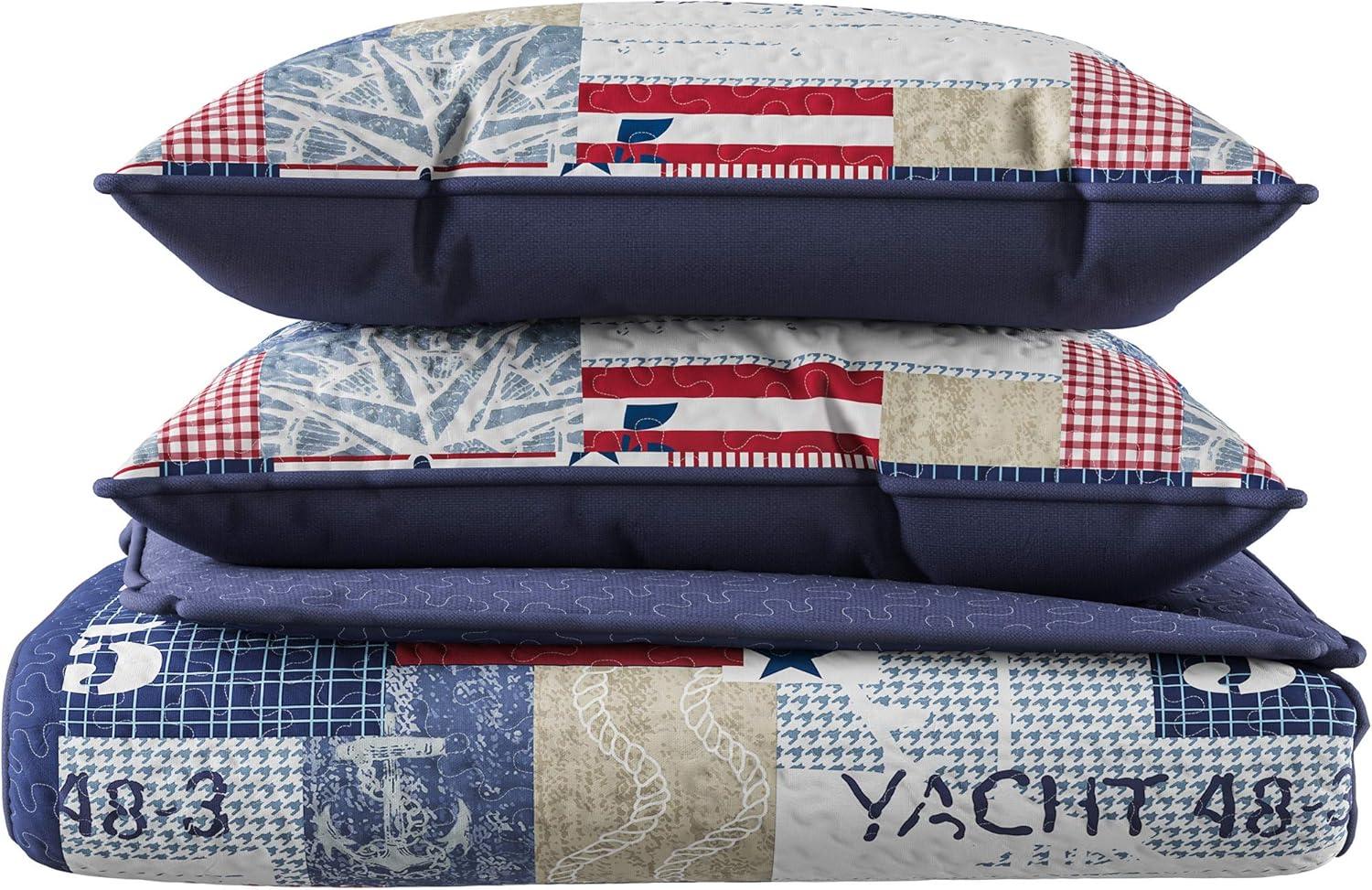 image2Piece Quilt Set Nautical Americana Patchwork Print AllSeason Soft Microfiber Bedspread Twin Bedding with Pillow Sham by Lavish HomeKing