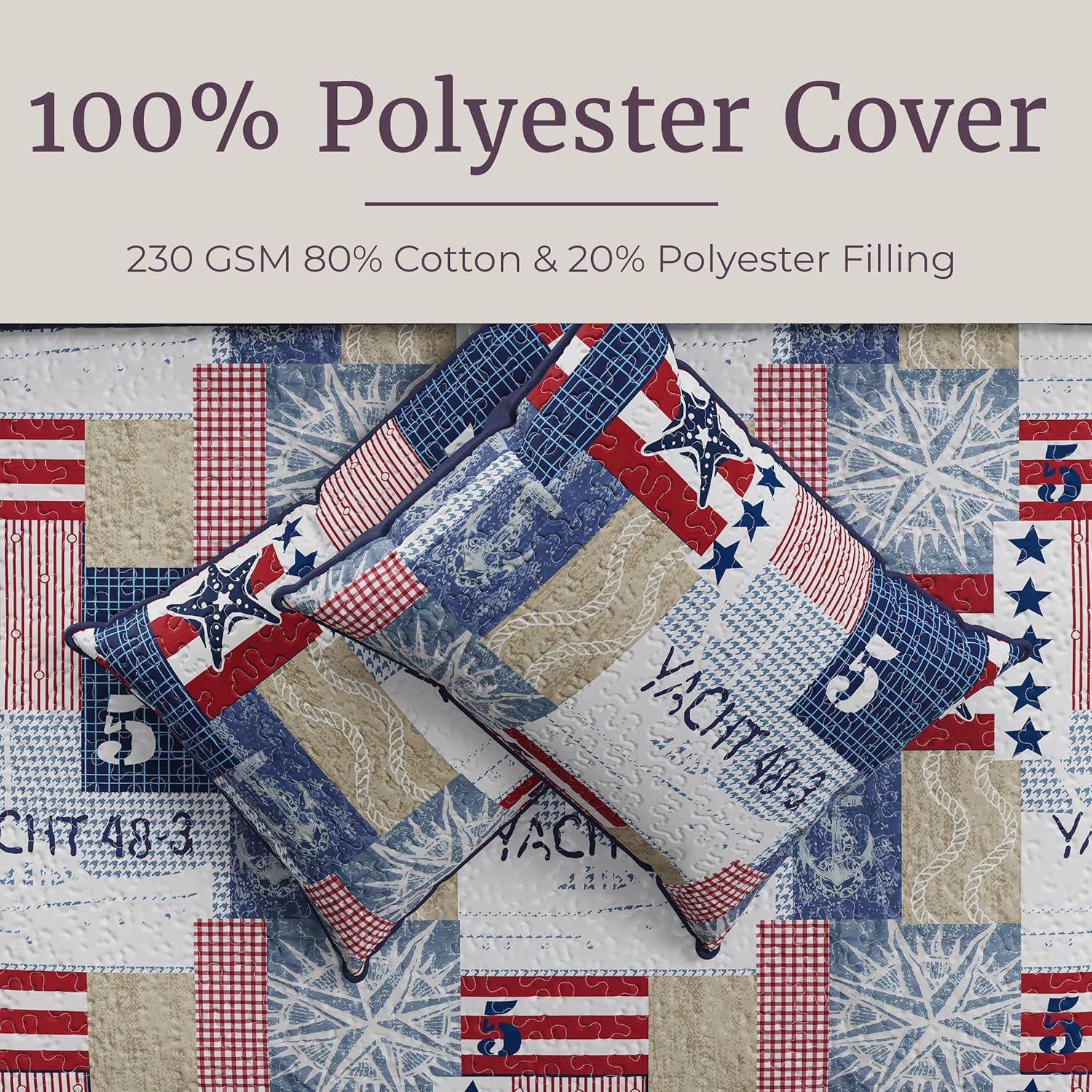 image2Piece Quilt Set Nautical Americana Patchwork Print AllSeason Soft Microfiber Bedspread Twin Bedding with Pillow Sham by Lavish HomeKing