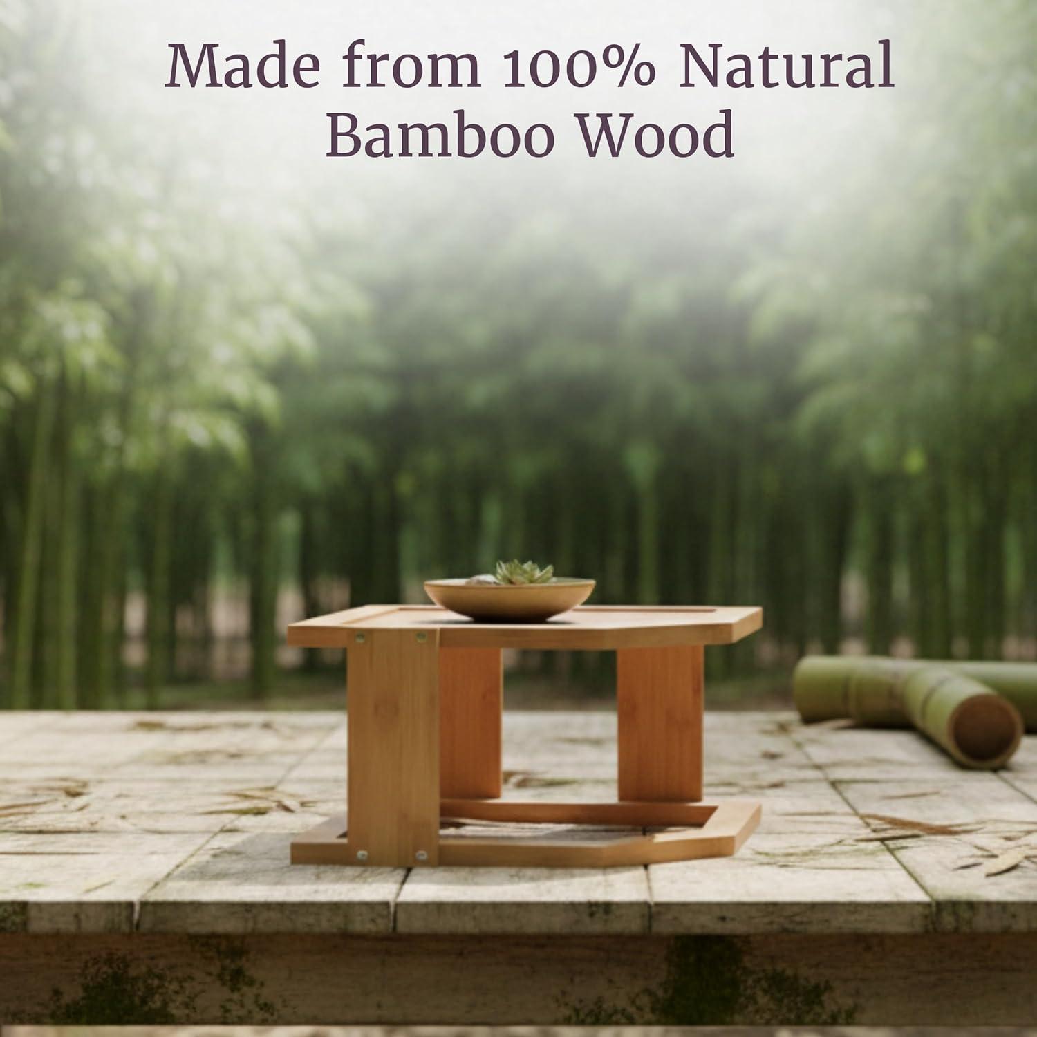 image2Tier Bamboo Corner Shelf for Kitchen or Bathroom Cabinet Countertop Cupboard Storage and Organizer Natural Wood Space Saving Rack by Lavish Home