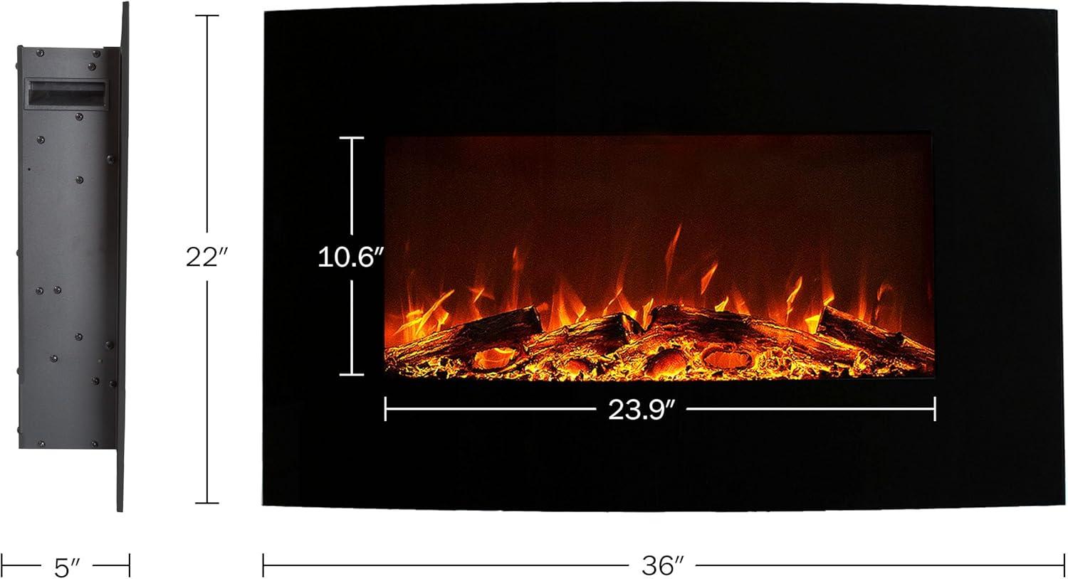 image36Inch Wall Mounted Electric Fireplace Curved Glass Heater with Removable Stand Adjustable Heat and 10 Flame Colors by Northwest Black
