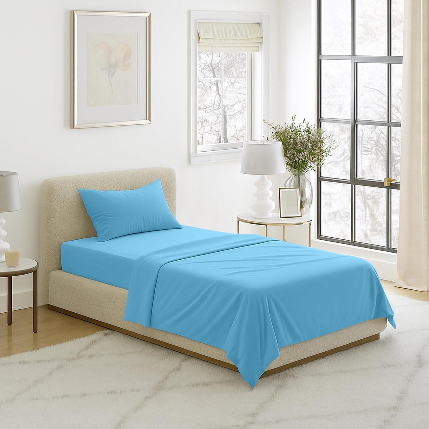 image3Piece Brushed Microfiber Sheet Set Wrinkle Stain and FadeResistant Fitted and Flat Twin XL Sheets Plus Pillowcase by Lavish Home BlueBlue