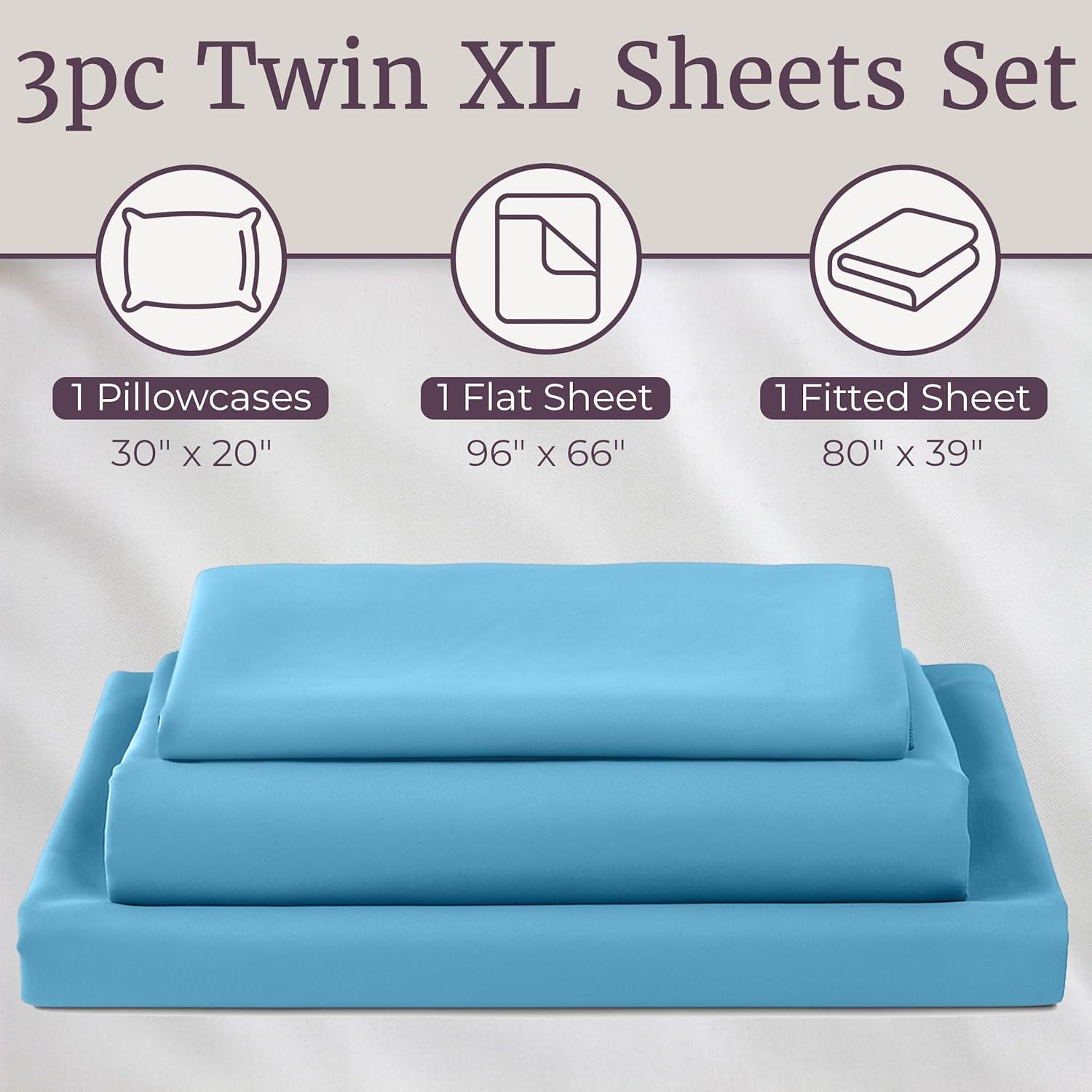 image3Piece Brushed Microfiber Sheet Set Wrinkle Stain and FadeResistant Fitted and Flat Twin XL Sheets Plus Pillowcase by Lavish Home BlueBlue