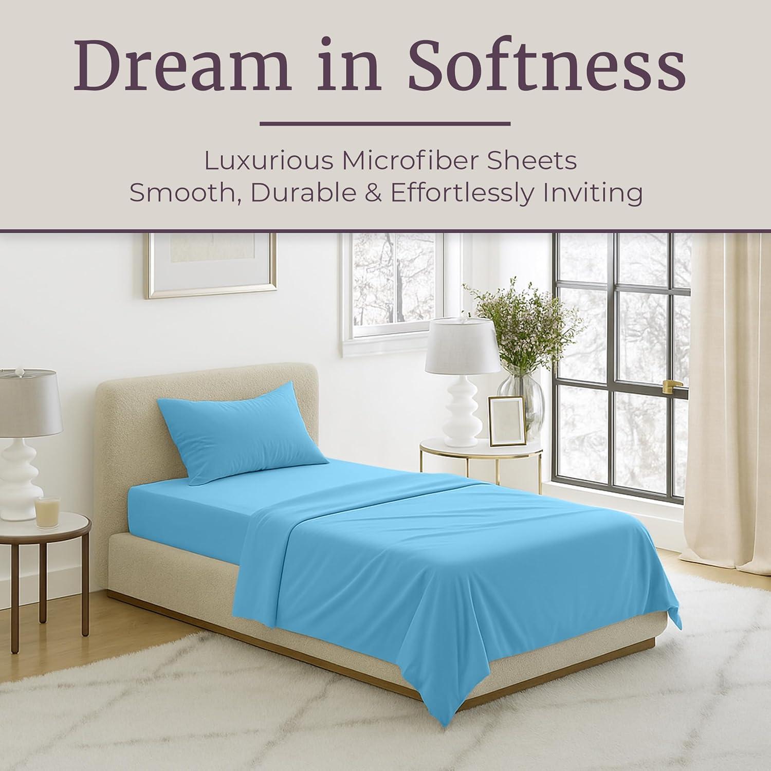 image3Piece Brushed Microfiber Sheet Set Wrinkle Stain and FadeResistant Fitted and Flat Twin XL Sheets Plus Pillowcase by Lavish Home BlueBlue