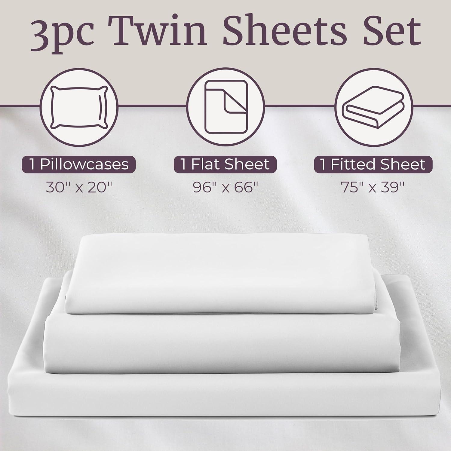 image3Piece Brushed Microfiber Sheet Set Wrinkle Stain and FadeResistant Fitted and Flat Twin XL Sheets Plus Pillowcase by Lavish Home BlueWhite