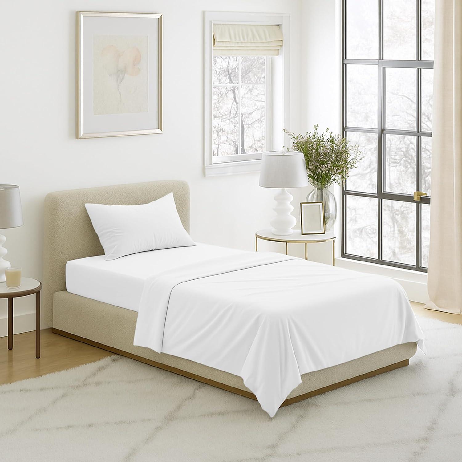 image3Piece Brushed Microfiber Sheet Set Wrinkle Stain and FadeResistant Fitted and Flat Twin XL Sheets Plus Pillowcase by Lavish Home BlueWhite