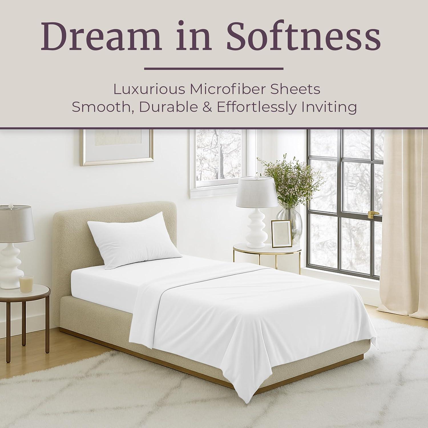 image3Piece Brushed Microfiber Sheet Set Wrinkle Stain and FadeResistant Fitted and Flat Twin XL Sheets Plus Pillowcase by Lavish Home BlueWhite