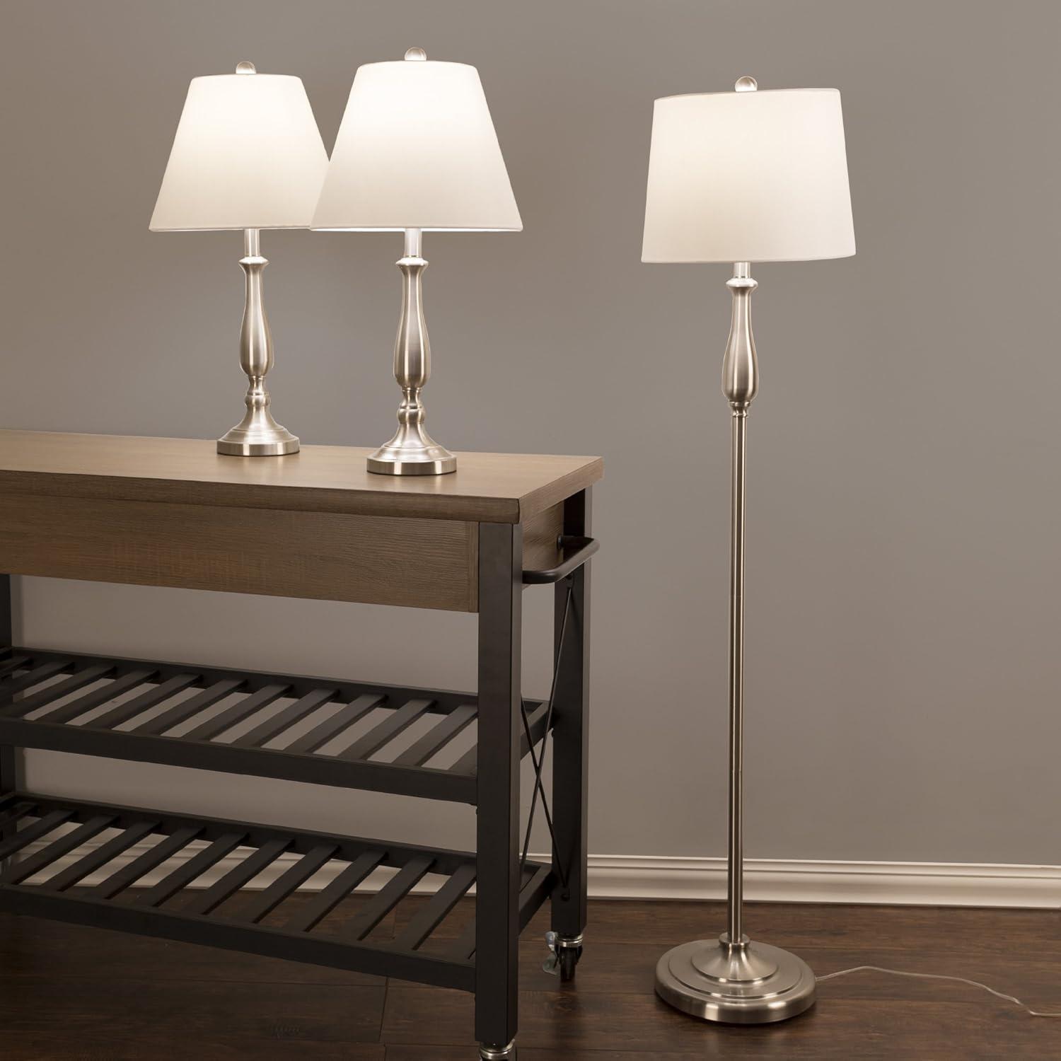 image3Piece Home Lighting Set Coordinating Bundle with 2 Table Lamps and 1 Floor Lamp for Home and Office Decor by Lavish Home Silver2 Table Lamps Floor Lamp