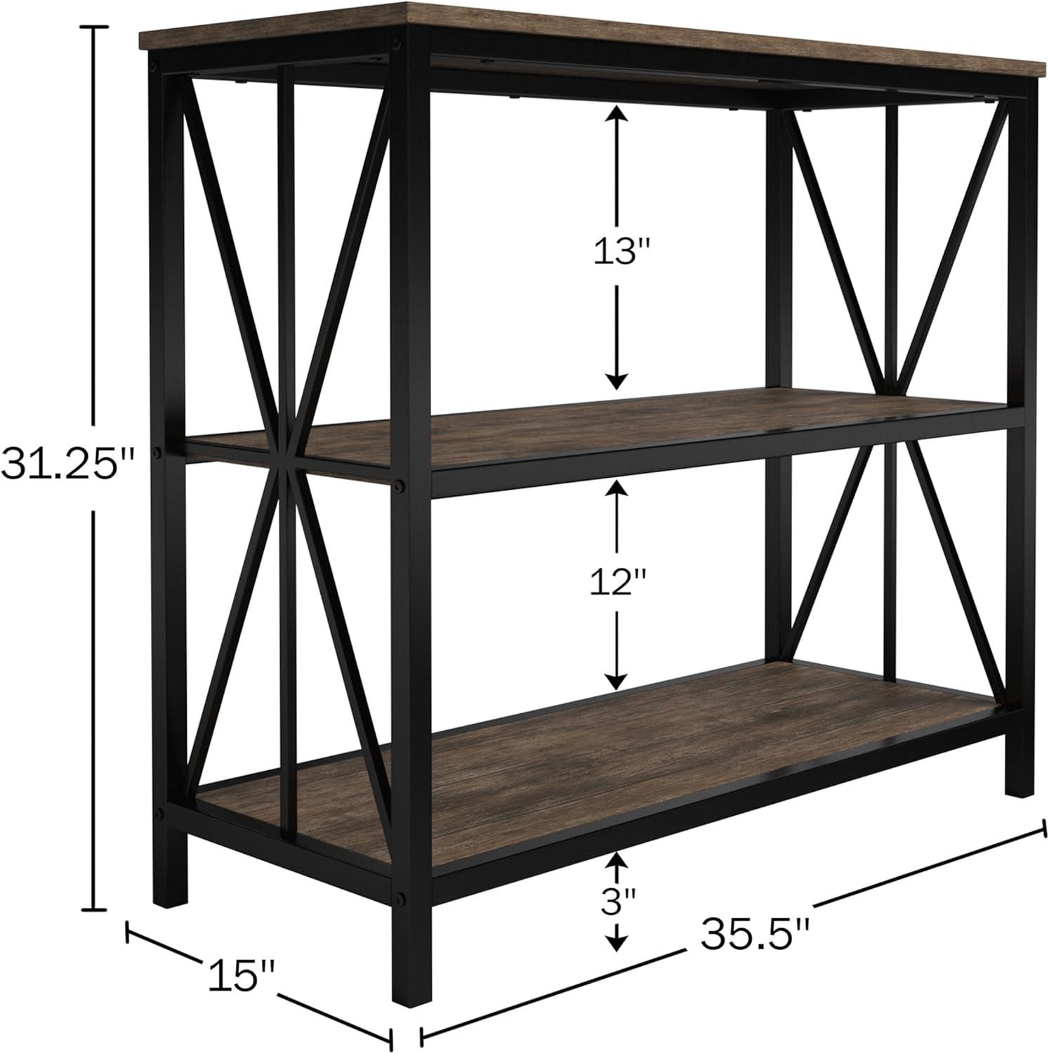 image3Tier Industrial Bookshelf Freestanding Open Bookcase for Home or Office Organization and Storage Book Organizer by Lavish Home Brown WoodgrainSingle Bookshelf