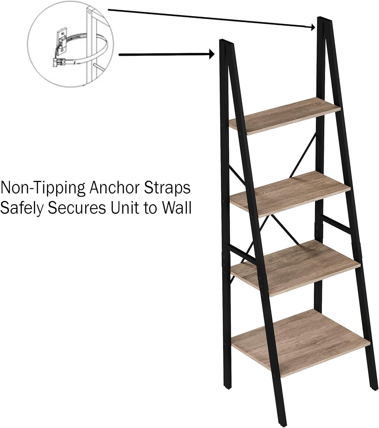 image4Tier Ladder Bookshelf Freestanding Bookcase with XBack Frame and Leaning Look Display Shelves for Home and Office by Lavish Home BlackGray