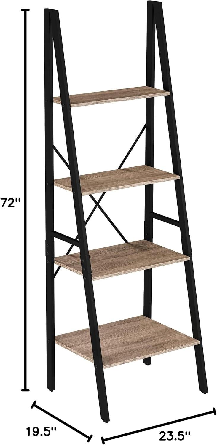 image4Tier Ladder Bookshelf Freestanding Bookcase with XBack Frame and Leaning Look Display Shelves for Home and Office by Lavish Home BlackGray