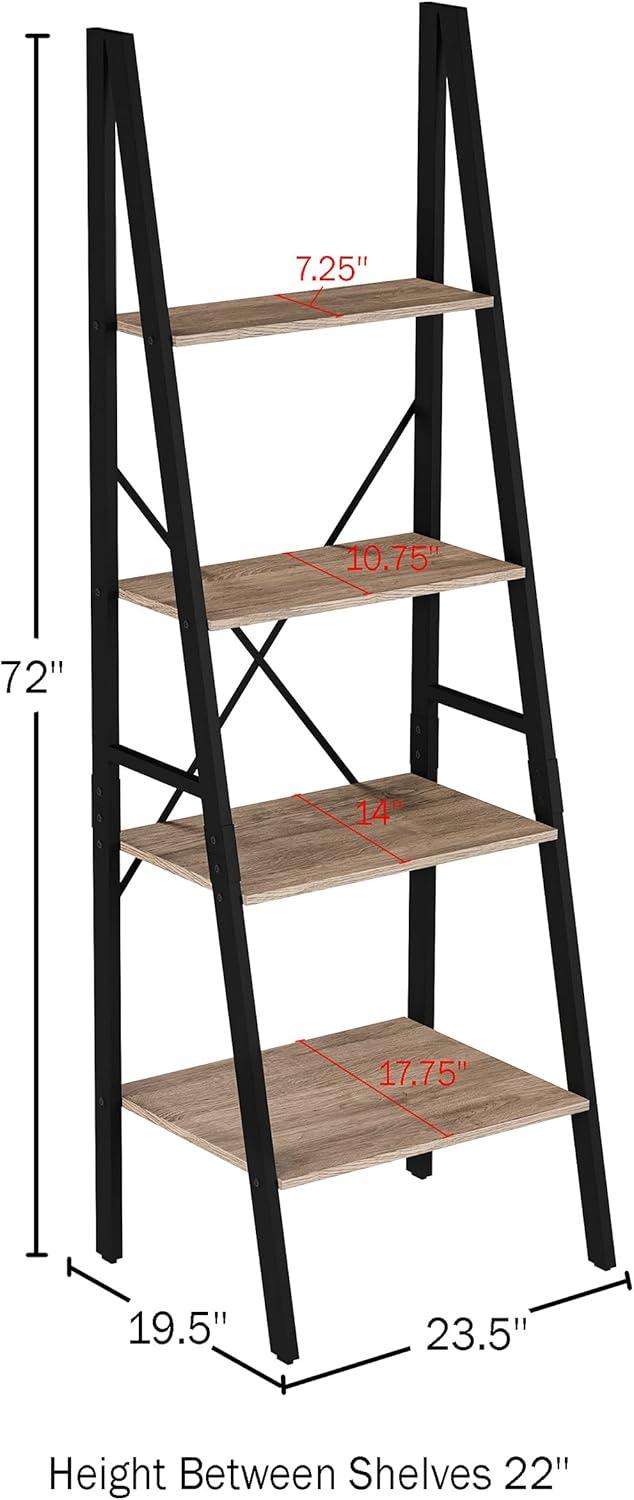 image4Tier Ladder Bookshelf Freestanding Bookcase with XBack Frame and Leaning Look Display Shelves for Home and Office by Lavish Home BlackGray