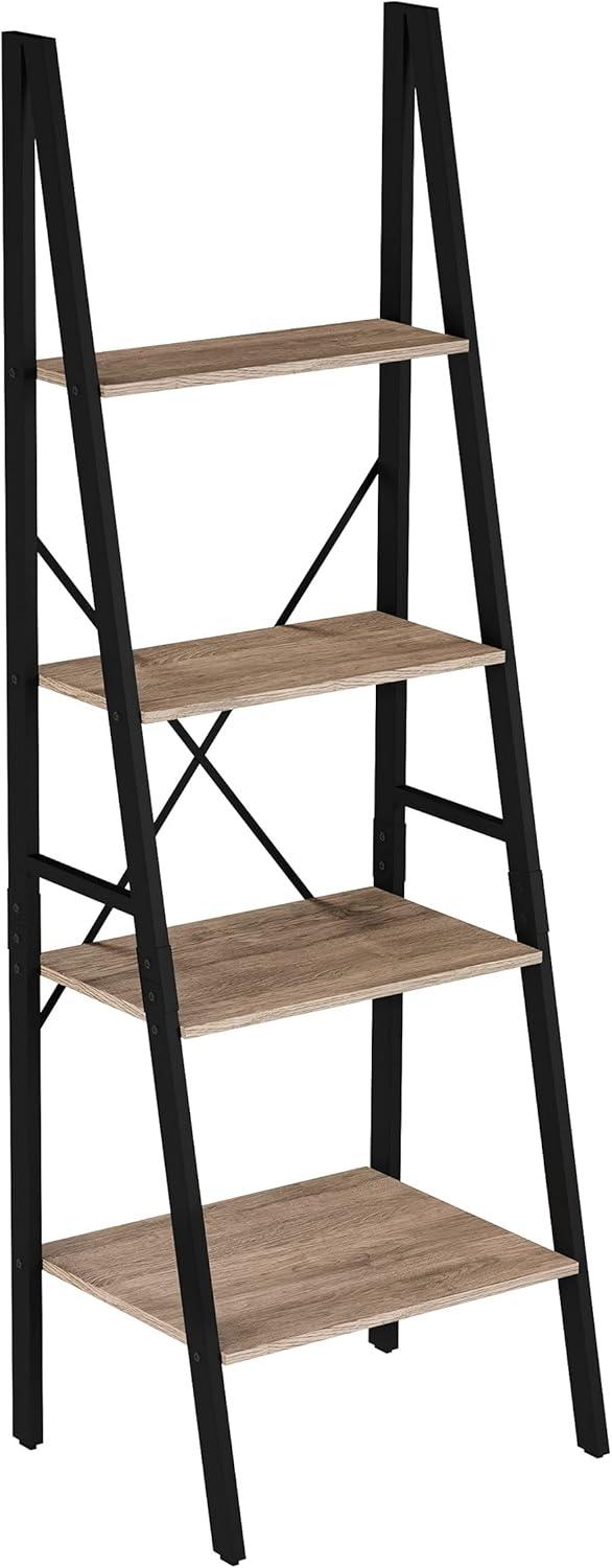 image4Tier Ladder Bookshelf Freestanding Bookcase with XBack Frame and Leaning Look Display Shelves for Home and Office by Lavish Home BlackGray