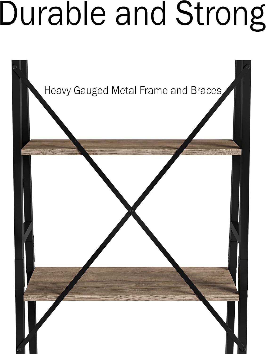 image4Tier Ladder Bookshelf Freestanding Bookcase with XBack Frame and Leaning Look Display Shelves for Home and Office by Lavish Home BlackGray