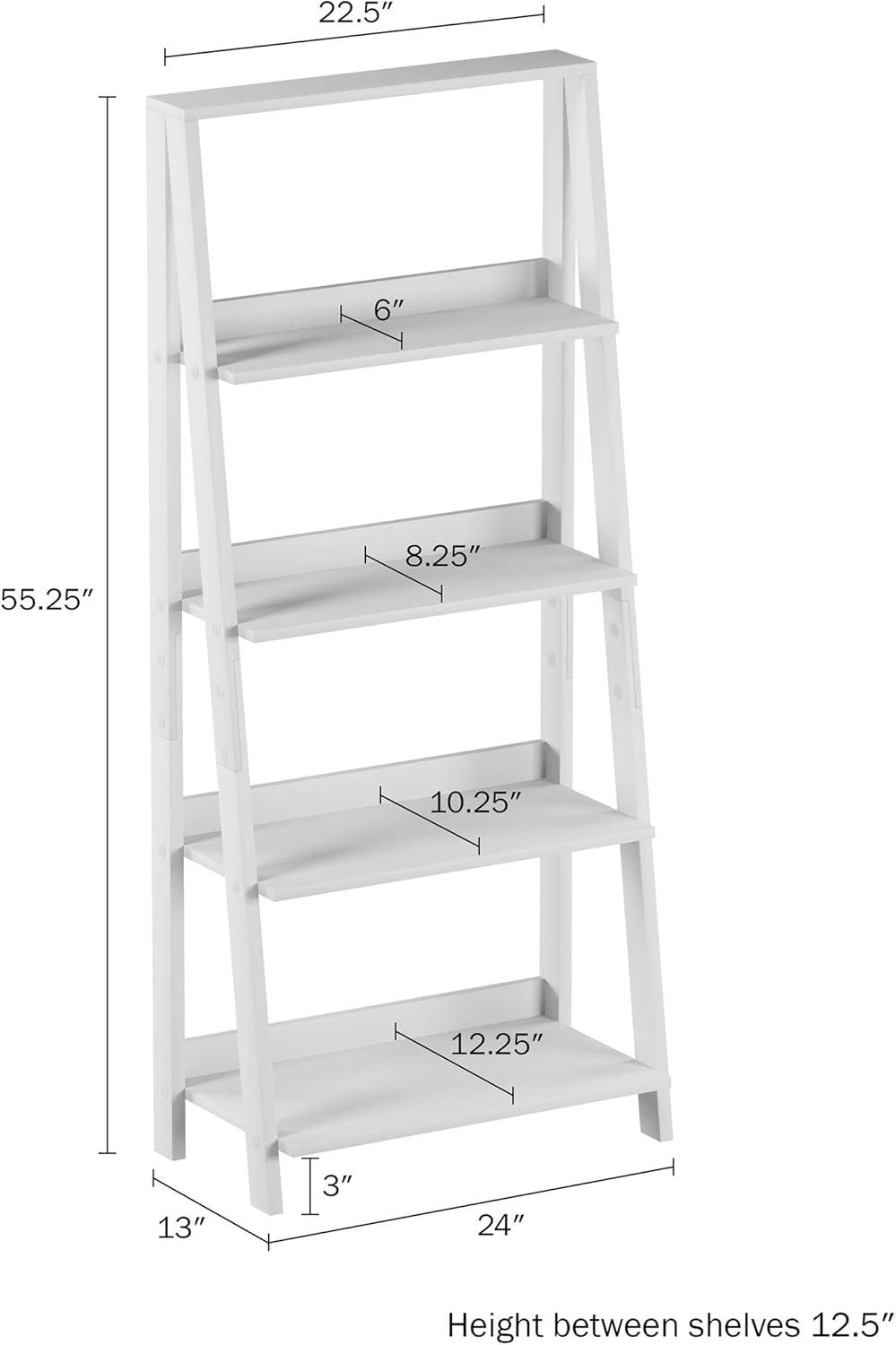 image4Tier Ladder Bookshelf Freestanding Shelved Bookcase with XBack Frame and Leaning Look Display Shelves for Home or Office by Lavish Home White