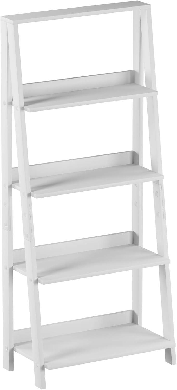 image4Tier Ladder Bookshelf Freestanding Shelved Bookcase with XBack Frame and Leaning Look Display Shelves for Home or Office by Lavish Home White