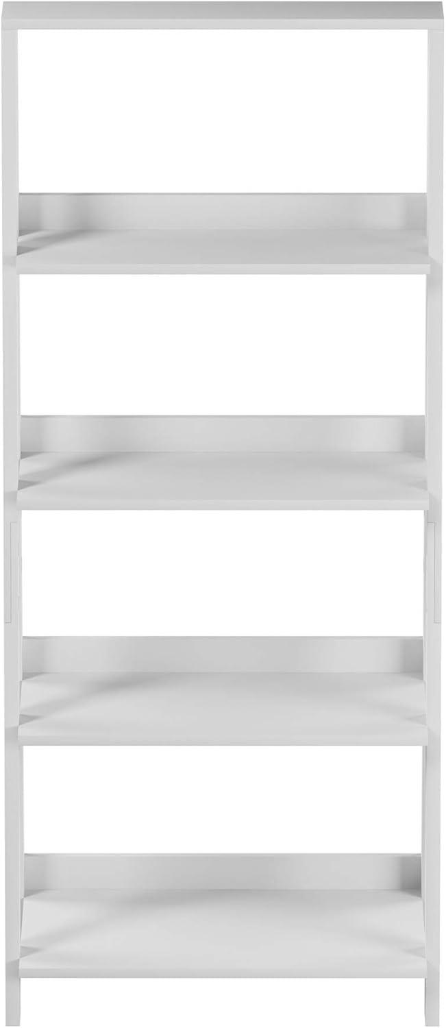 image4Tier Ladder Bookshelf Freestanding Shelved Bookcase with XBack Frame and Leaning Look Display Shelves for Home or Office by Lavish Home White