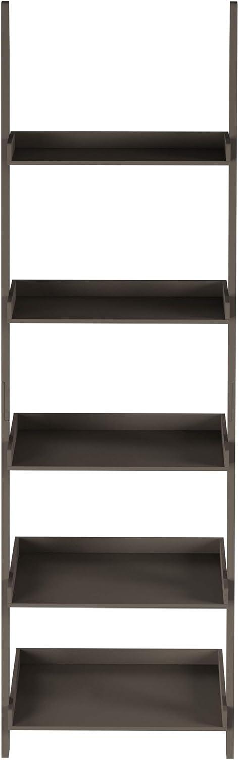 image5Tier Ladder Bookshelf Freestanding Wooden Bookcase Frame with Leaning Look Shelves for Home and Office Storage by Lavish Home Gray