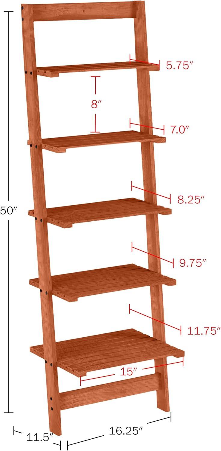 image5Tier Ladder Shelf 50Inch Narrow Leaning Bookshelf Wooden Bookcase for Living Room Bathroom Kitchen Office or Bedroom Furniture by Lavish Home OakCherry