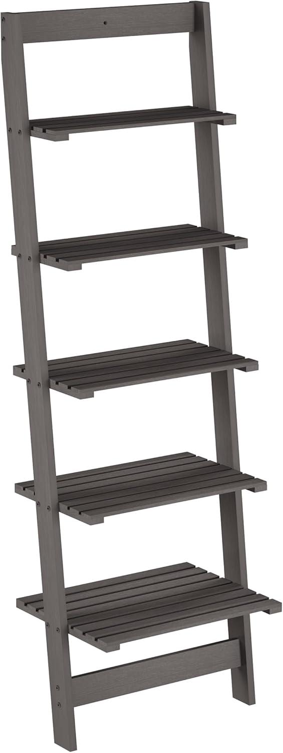 image5Tier Ladder Shelf 50Inch Narrow Leaning Bookshelf Wooden Bookcase for Living Room Bathroom Kitchen Office or Bedroom Furniture by Lavish Home OakGrey