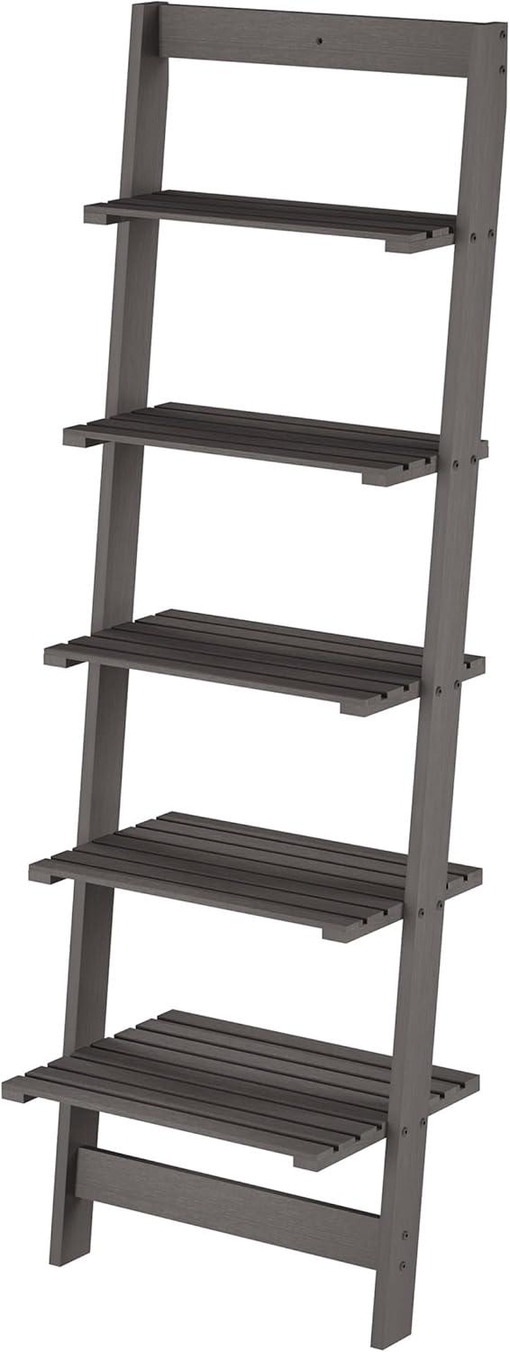 image5Tier Ladder Shelf 50Inch Narrow Leaning Bookshelf Wooden Bookcase for Living Room Bathroom Kitchen Office or Bedroom Furniture by Lavish Home OakGrey