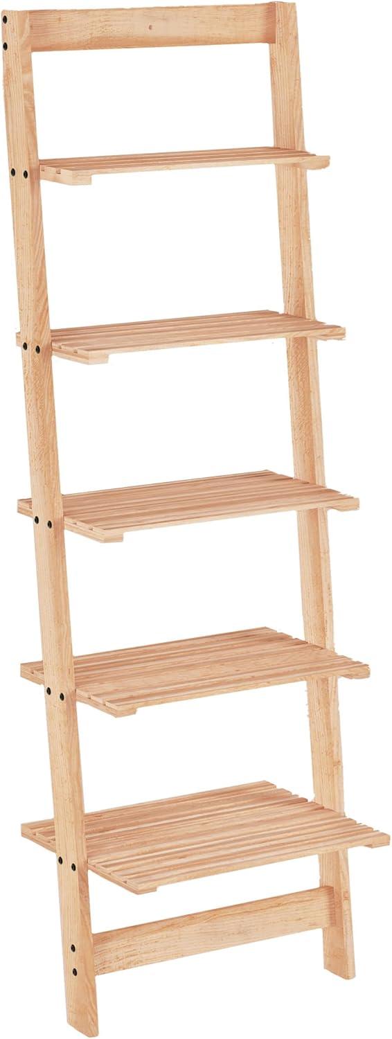 image5Tier Ladder Shelf 50Inch Narrow Leaning Bookshelf Wooden Bookcase for Living Room Bathroom Kitchen Office or Bedroom Furniture by Lavish Home OakPickled Oak