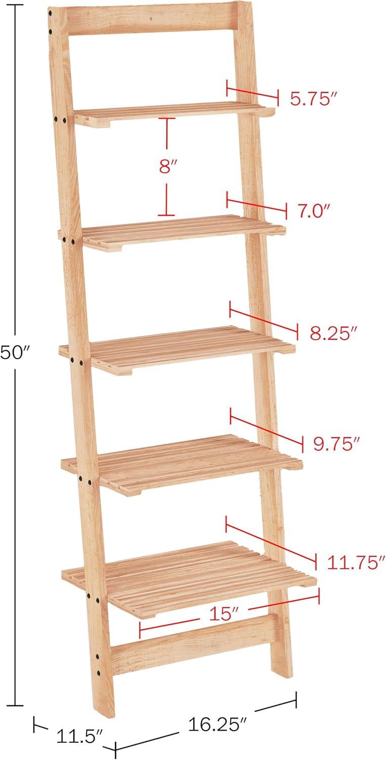image5Tier Ladder Shelf 50Inch Narrow Leaning Bookshelf Wooden Bookcase for Living Room Bathroom Kitchen Office or Bedroom Furniture by Lavish Home OakPickled Oak