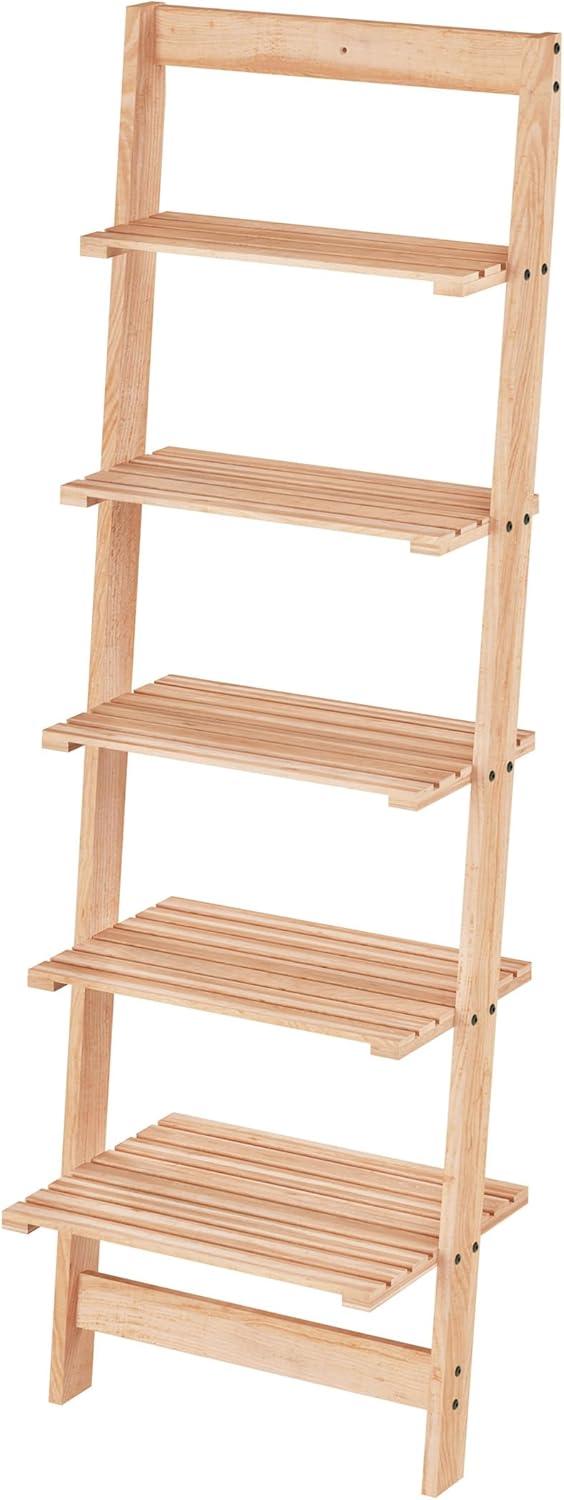 image5Tier Ladder Shelf 50Inch Narrow Leaning Bookshelf Wooden Bookcase for Living Room Bathroom Kitchen Office or Bedroom Furniture by Lavish Home OakPickled Oak