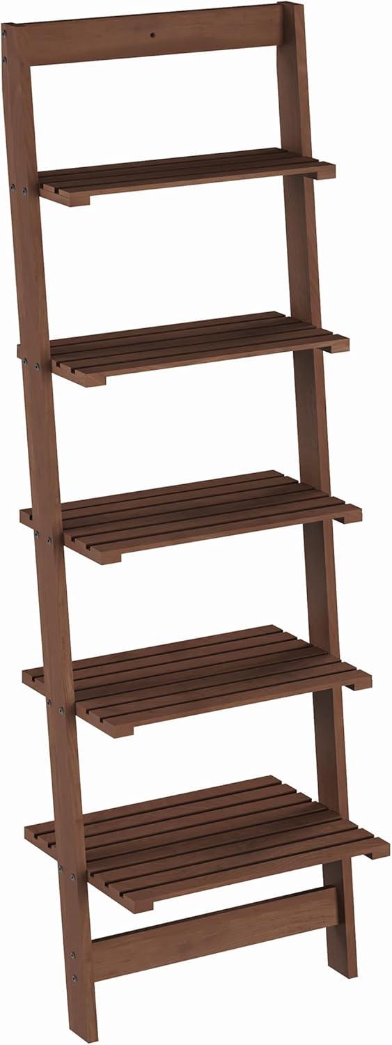 image5Tier Ladder Shelf 50Inch Narrow Leaning Bookshelf Wooden Bookcase for Living Room Bathroom Kitchen Office or Bedroom Furniture by Lavish Home OakWalnut