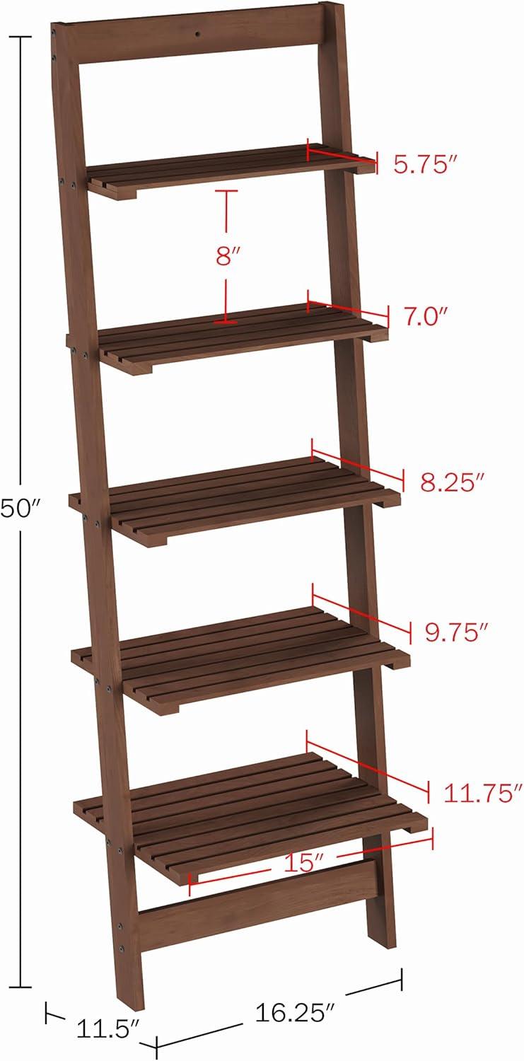 image5Tier Ladder Shelf 50Inch Narrow Leaning Bookshelf Wooden Bookcase for Living Room Bathroom Kitchen Office or Bedroom Furniture by Lavish Home OakWalnut
