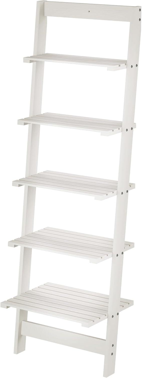 image5Tier Ladder Shelf 50Inch Narrow Leaning Bookshelf Wooden Bookcase for Living Room Bathroom Kitchen Office or Bedroom Furniture by Lavish Home OakWhite