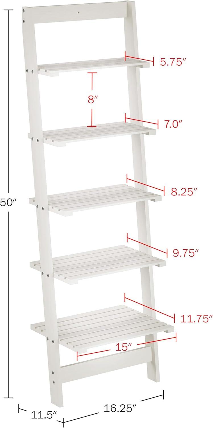 image5Tier Ladder Shelf 50Inch Narrow Leaning Bookshelf Wooden Bookcase for Living Room Bathroom Kitchen Office or Bedroom Furniture by Lavish Home OakWhite