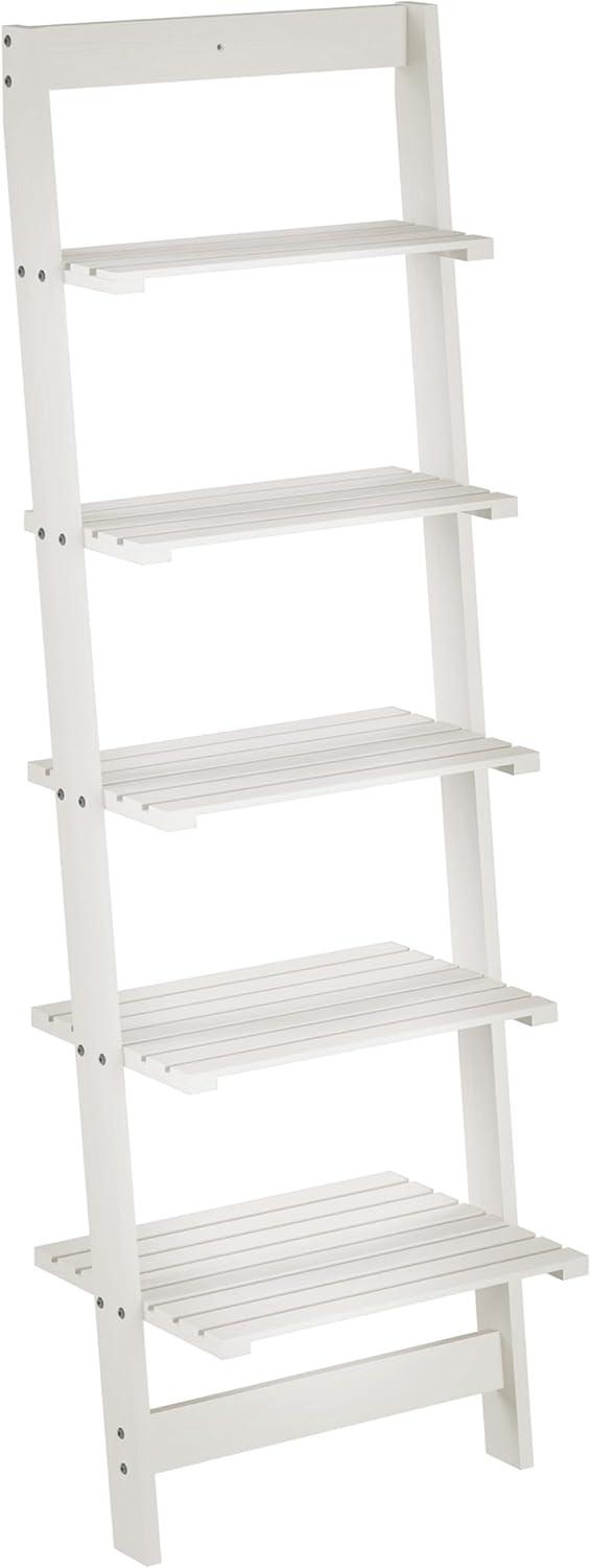 image5Tier Ladder Shelf 50Inch Narrow Leaning Bookshelf Wooden Bookcase for Living Room Bathroom Kitchen Office or Bedroom Furniture by Lavish Home OakWhite