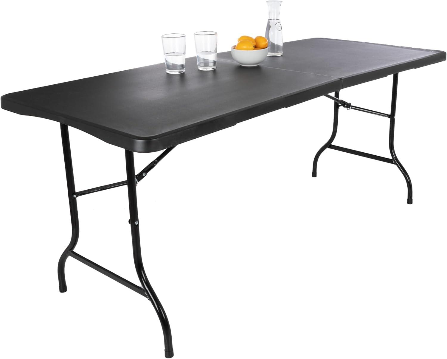 imageAdjustable Folding Table Portable 4Foot Plastic Utility Tabletop with 2 Height Settings Indoor and Outdoor Seating by Lavish Home WhiteBlack Set of 2