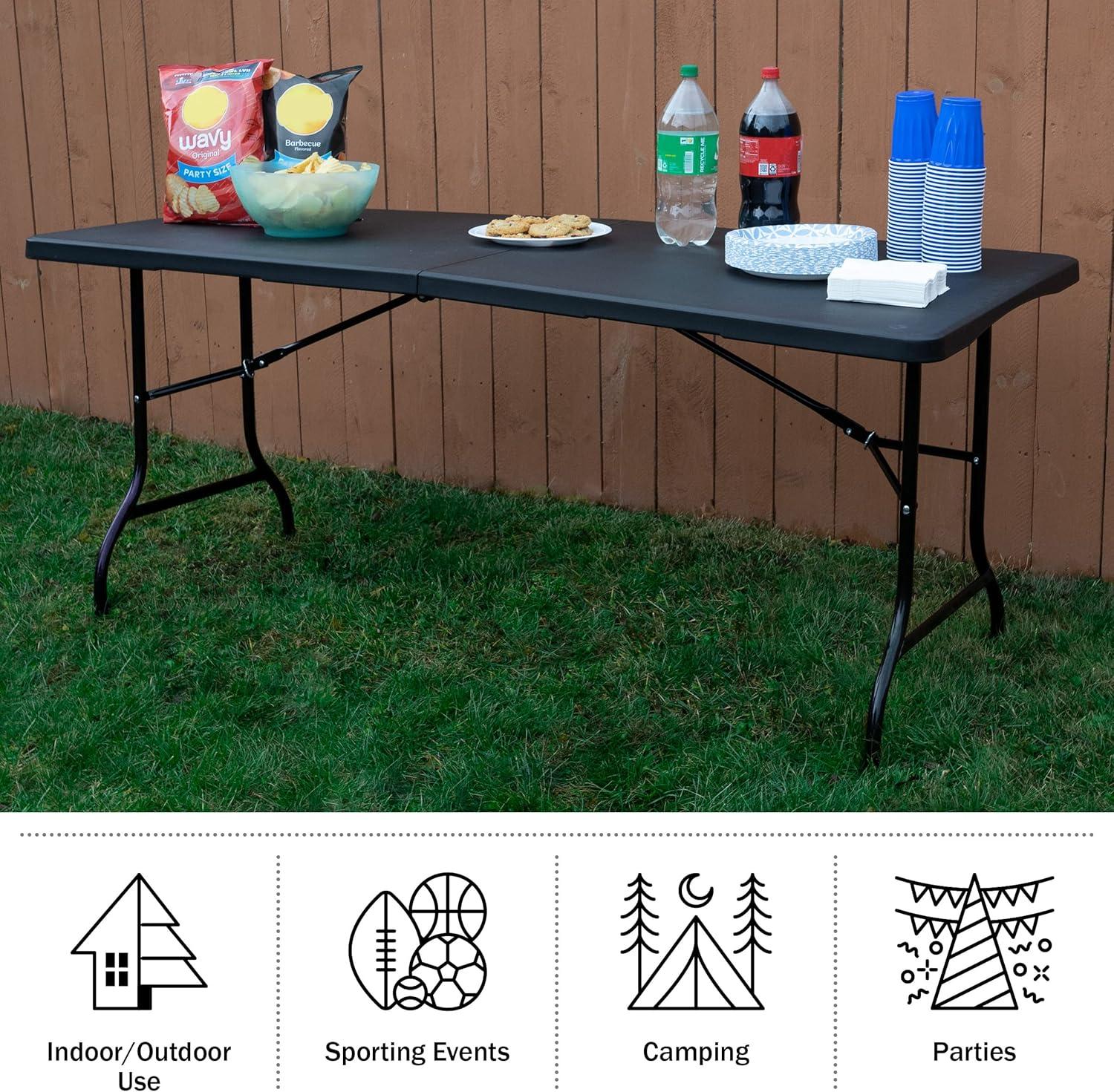 imageAdjustable Folding Table Portable 4Foot Plastic Utility Tabletop with 2 Height Settings Indoor and Outdoor Seating by Lavish Home WhiteBlack Set of 2