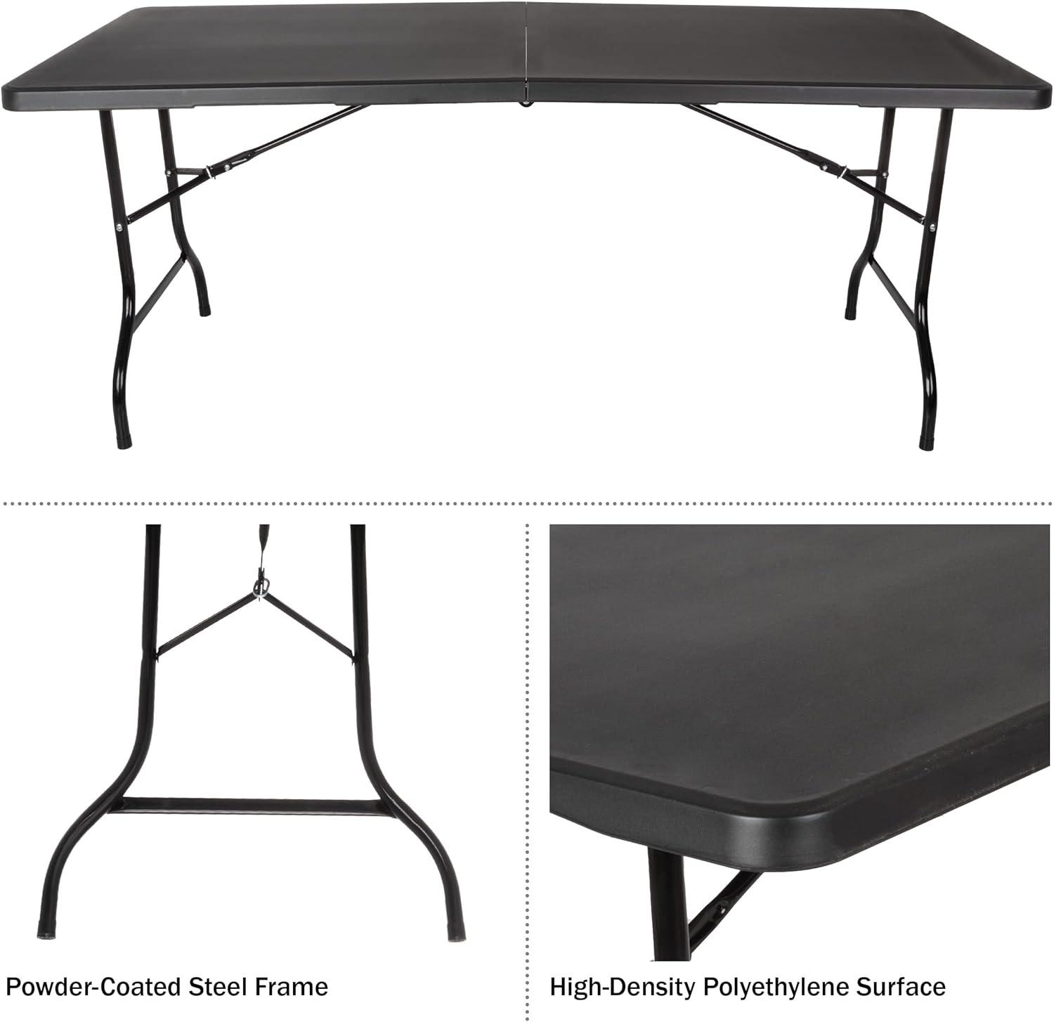 imageAdjustable Folding Table Portable 4Foot Plastic Utility Tabletop with 2 Height Settings Indoor and Outdoor Seating by Lavish Home WhiteBlack Set of 2