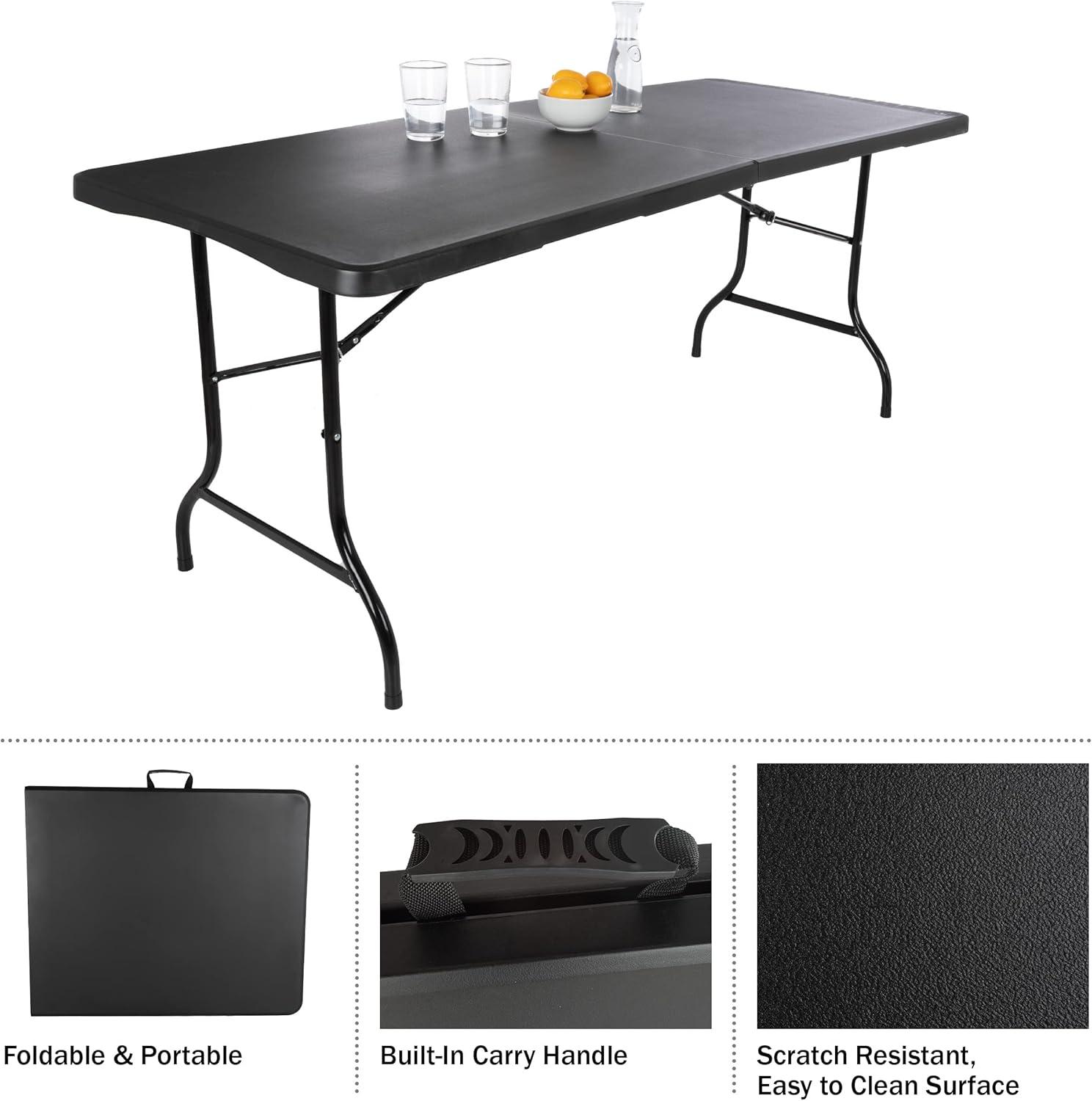imageAdjustable Folding Table Portable 4Foot Plastic Utility Tabletop with 2 Height Settings Indoor and Outdoor Seating by Lavish Home WhiteBlack Set of 2