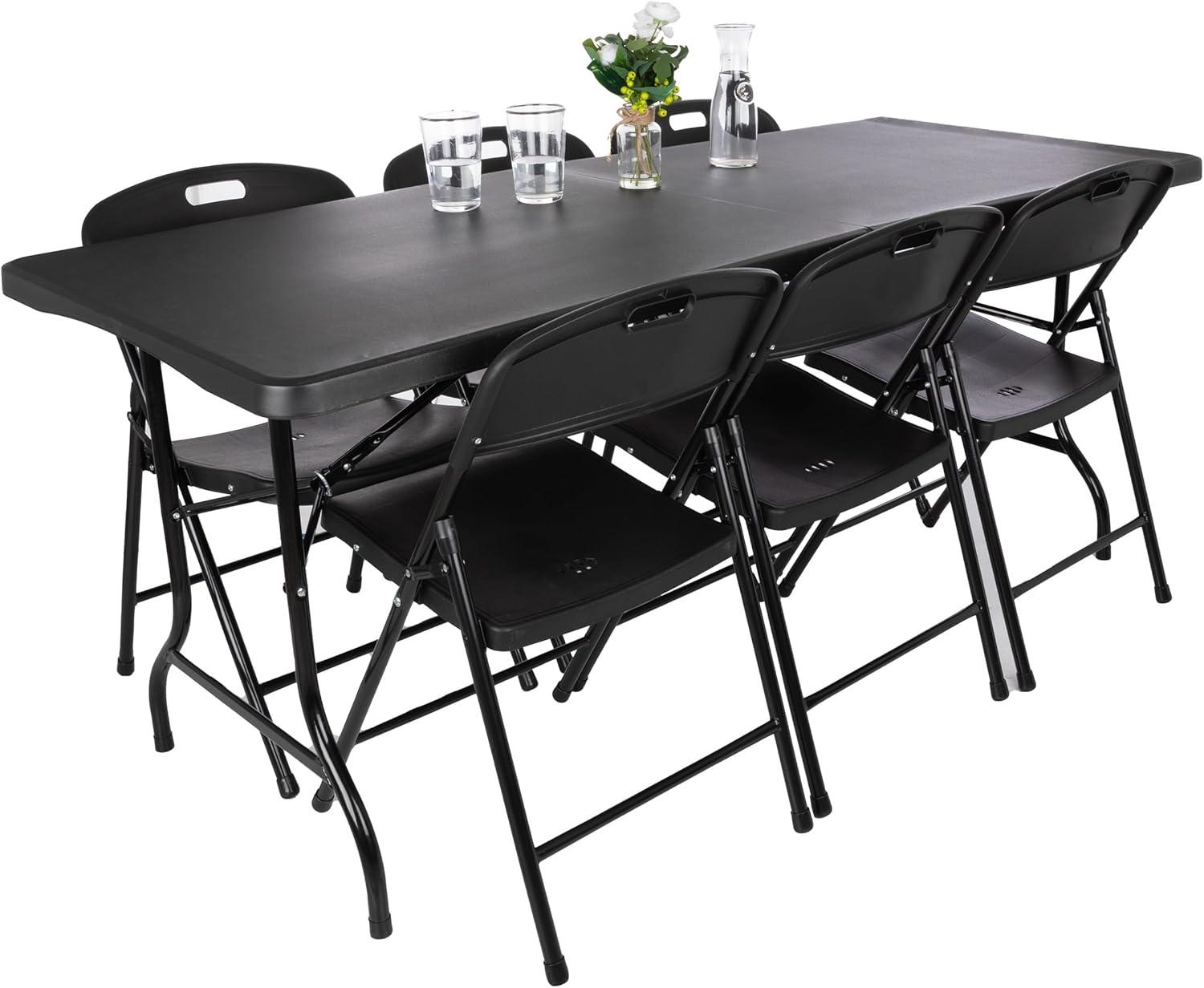 imageAdjustable Folding Table Portable 4Foot Plastic Utility Tabletop with 2 Height Settings Indoor and Outdoor Seating by Lavish Home WhiteBlack Set of 2
