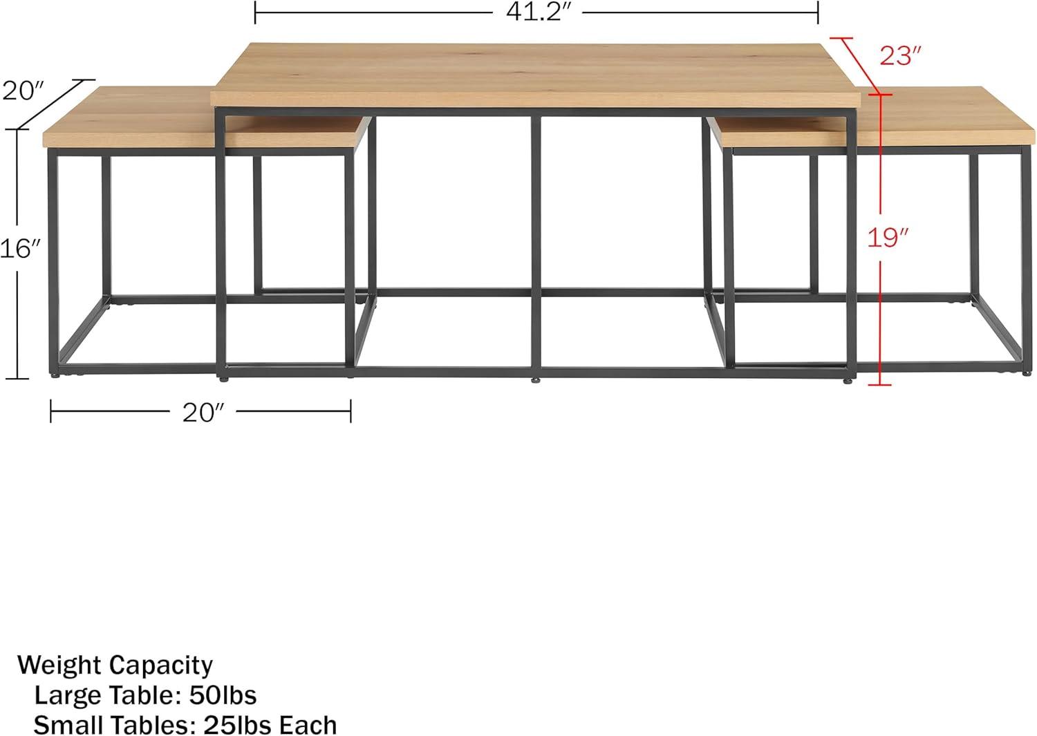 imageAlaterre Furniture 3Piece Coffee Table Set Modern Nesting Tables with Large Table and Side Tables for Living Room Apartment or Dorm WalnutSet of 3