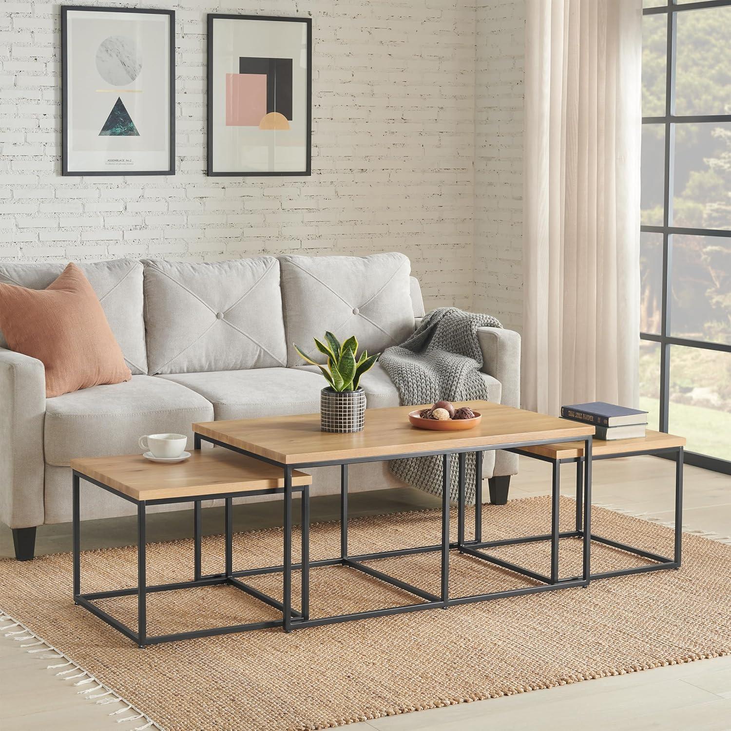 imageAlaterre Furniture 3Piece Coffee Table Set Modern Nesting Tables with Large Table and Side Tables for Living Room Apartment or Dorm WalnutSet of 3