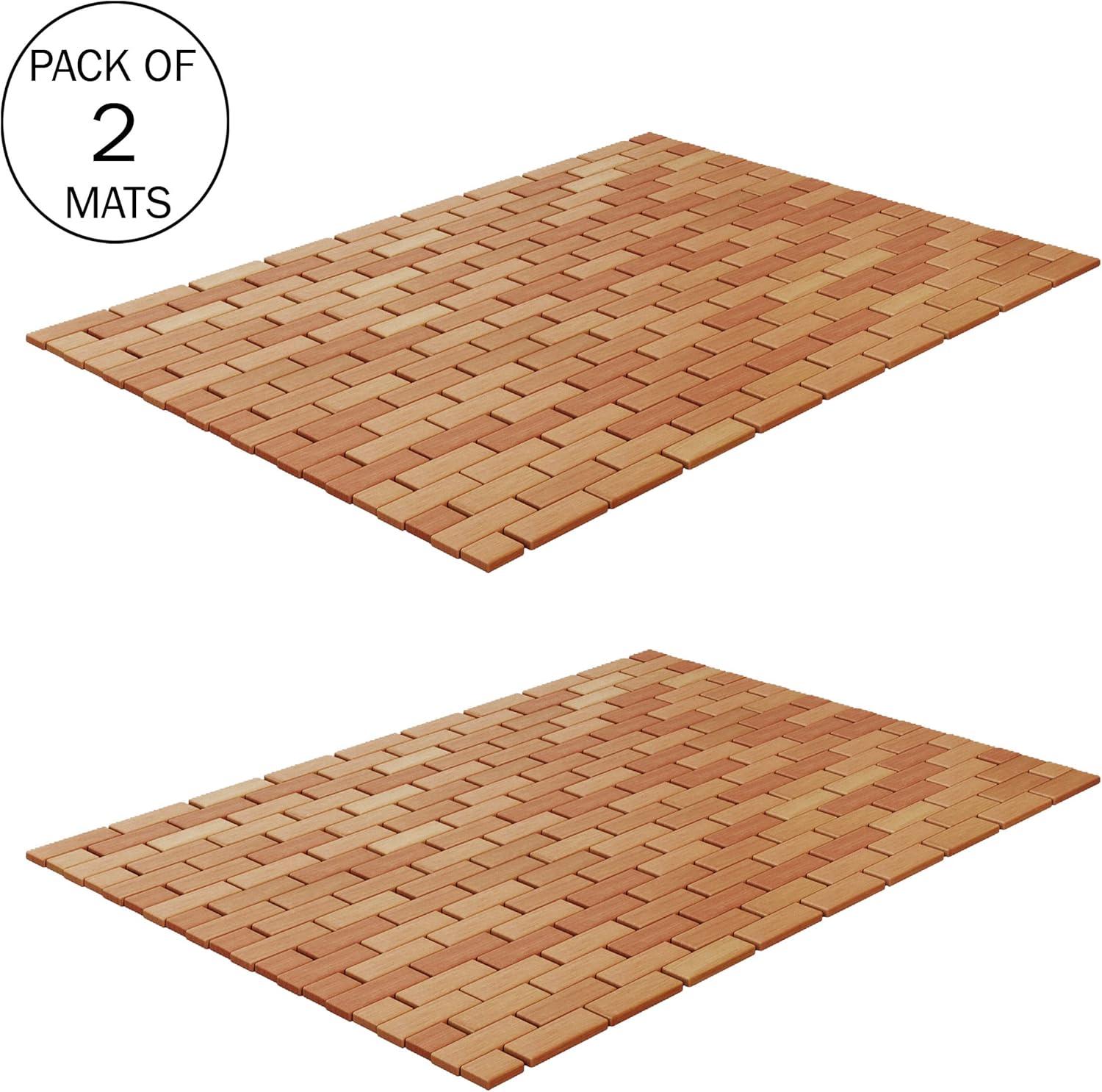 imageBamboo Bath Mat Set 2Pack NonSlip Wooden Bath Mats with Roll Up Lattice Design for IndoorOutdoor Bathtub Shower Sauna Hot Tub by Lavish Home2Pack