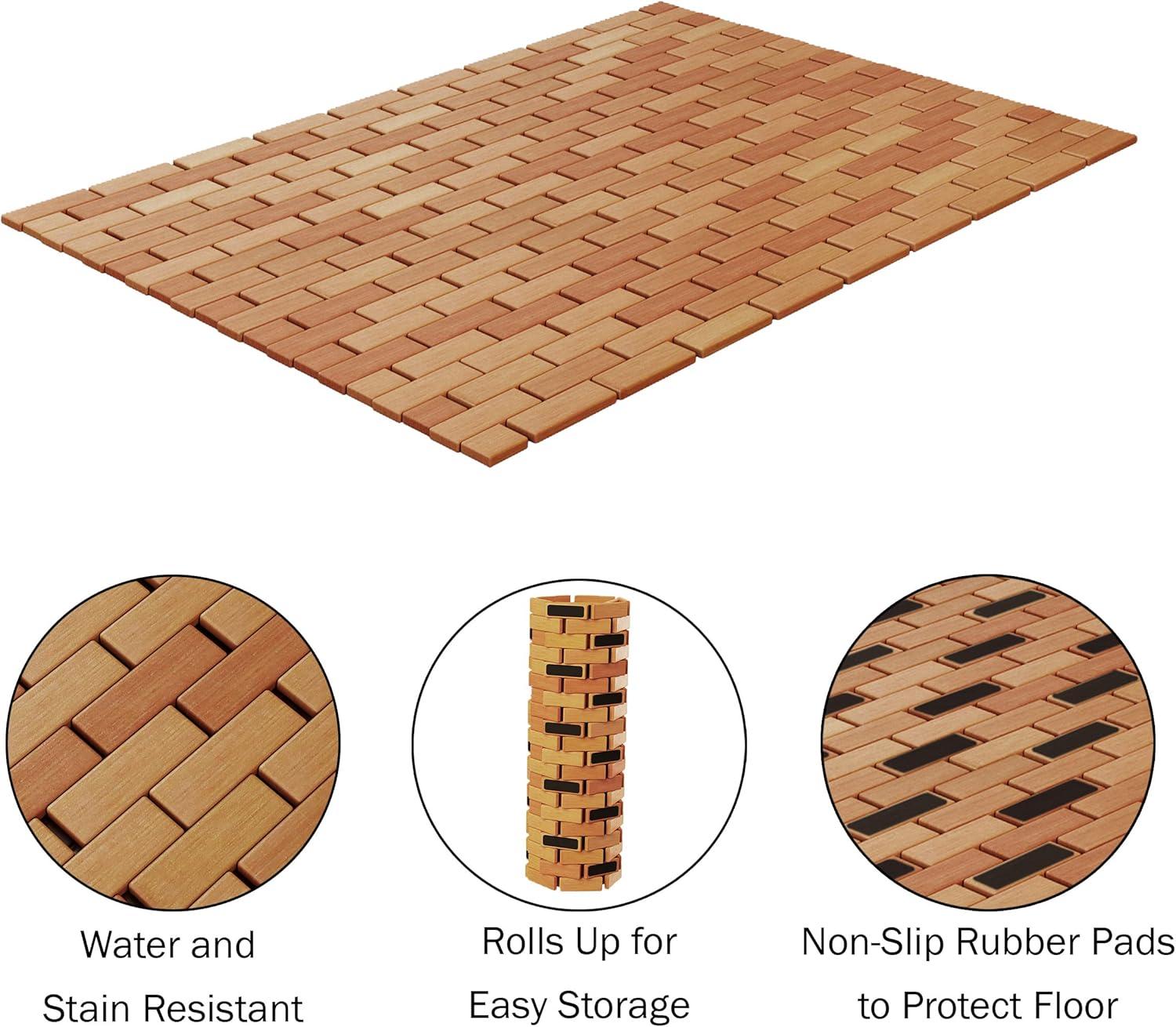 imageBamboo Bath Mat Set 2Pack NonSlip Wooden Bath Mats with Roll Up Lattice Design for IndoorOutdoor Bathtub Shower Sauna Hot Tub by Lavish Home2Pack