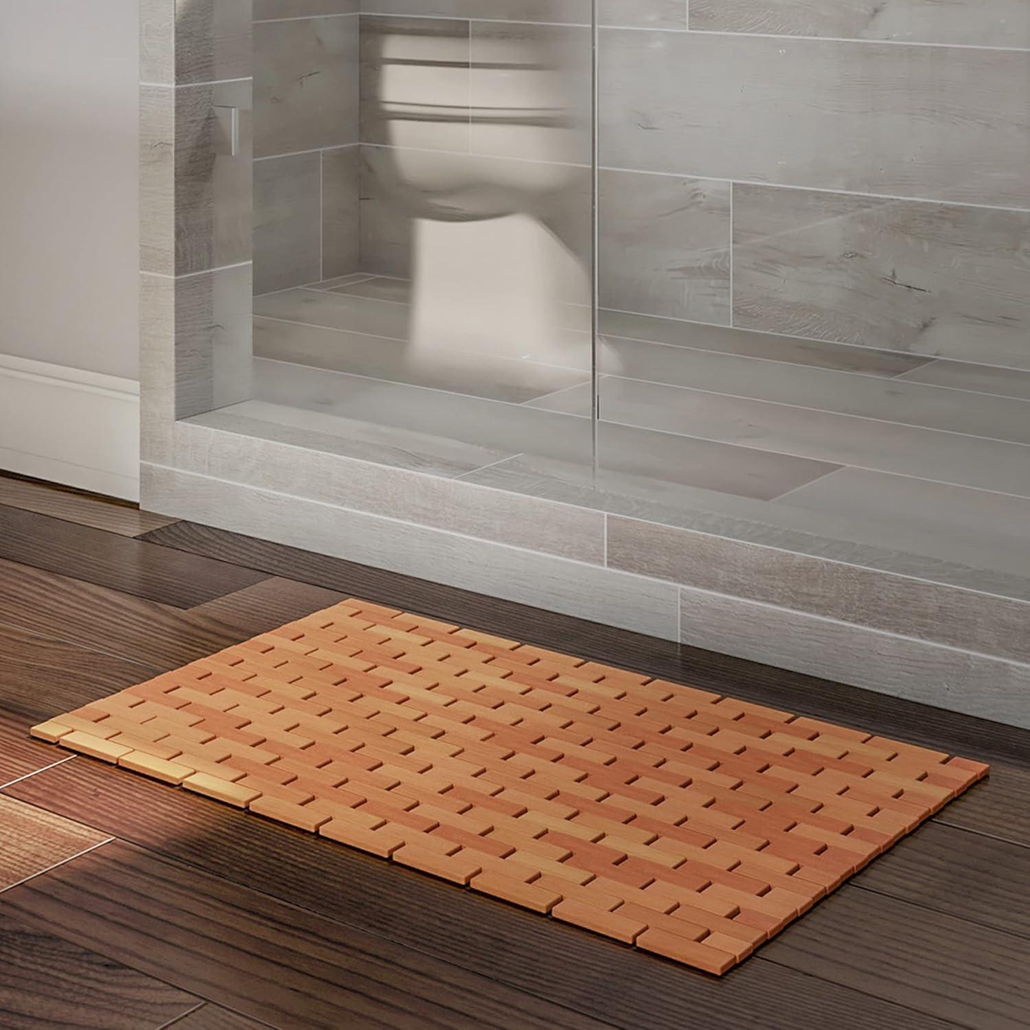 imageBamboo Bath Mat Set 2Pack NonSlip Wooden Bath Mats with Roll Up Lattice Design for IndoorOutdoor Bathtub Shower Sauna Hot Tub by Lavish Home2Pack