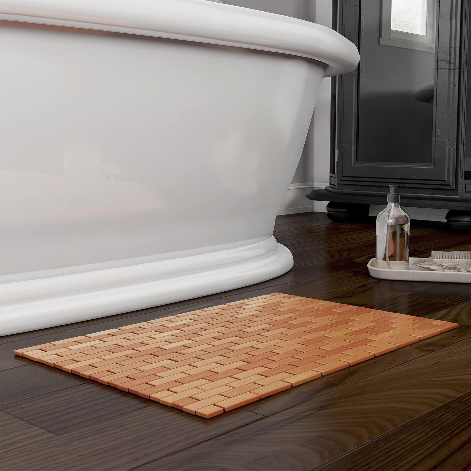 imageBamboo Bath Mat Set 2Pack NonSlip Wooden Bath Mats with Roll Up Lattice Design for IndoorOutdoor Bathtub Shower Sauna Hot Tub by Lavish Home2Pack