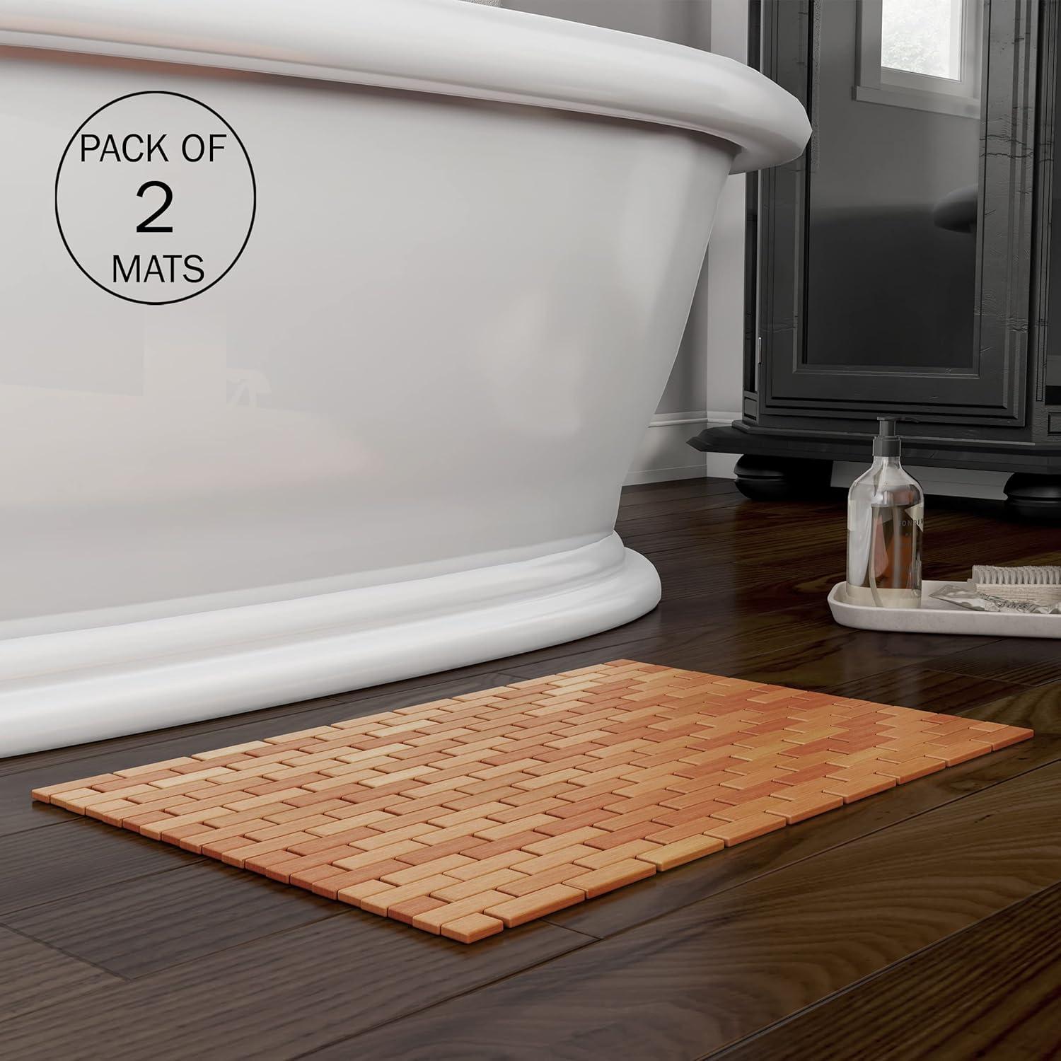 imageBamboo Bath Mat Set 2Pack NonSlip Wooden Bath Mats with Roll Up Lattice Design for IndoorOutdoor Bathtub Shower Sauna Hot Tub by Lavish Home2Pack
