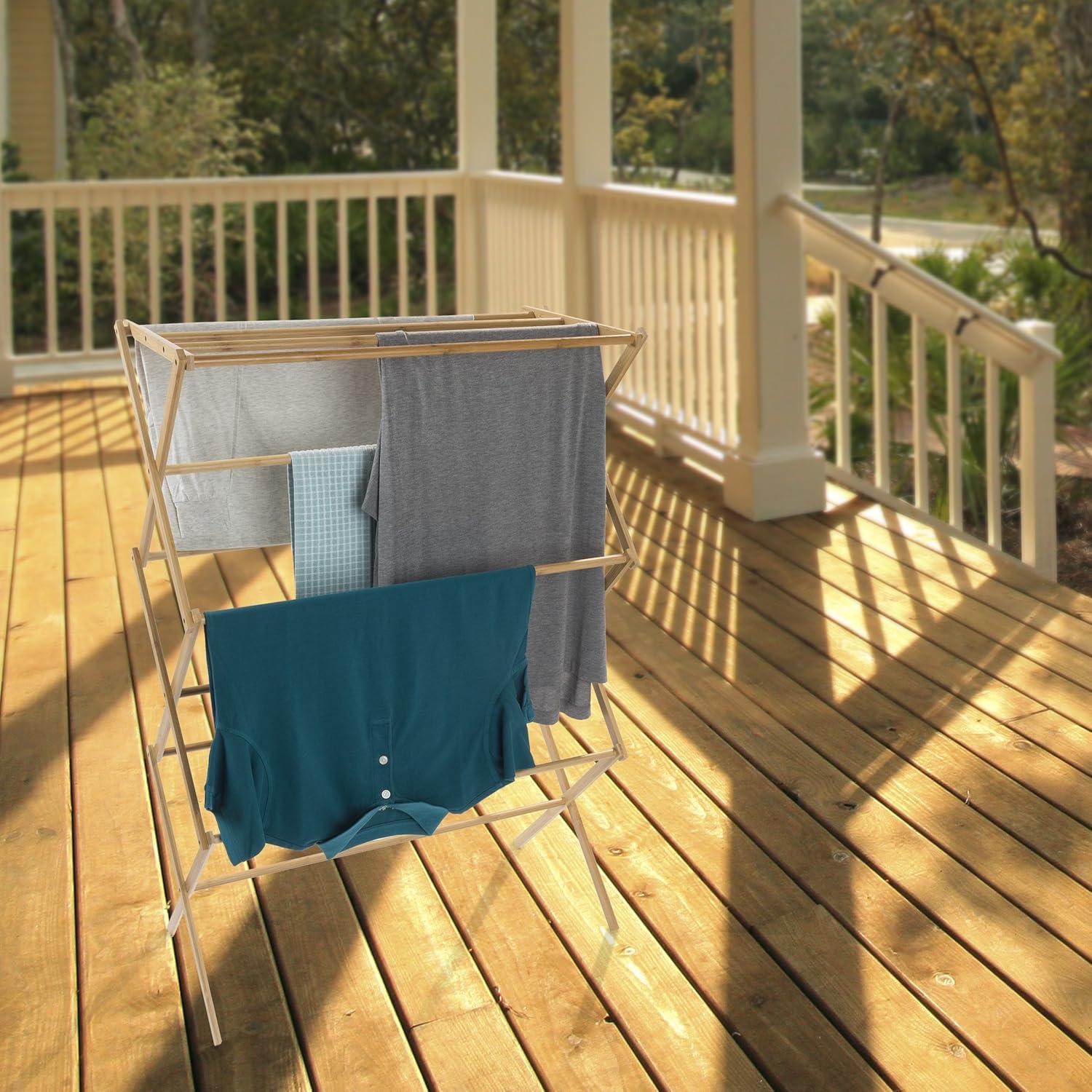 imageBamboo Clothes Drying Rack Collapsible and Compact for IndoorOutdoor Use Portable Wooden Rack for Hanging and AirDrying Laundry by Lavish HomeBrown